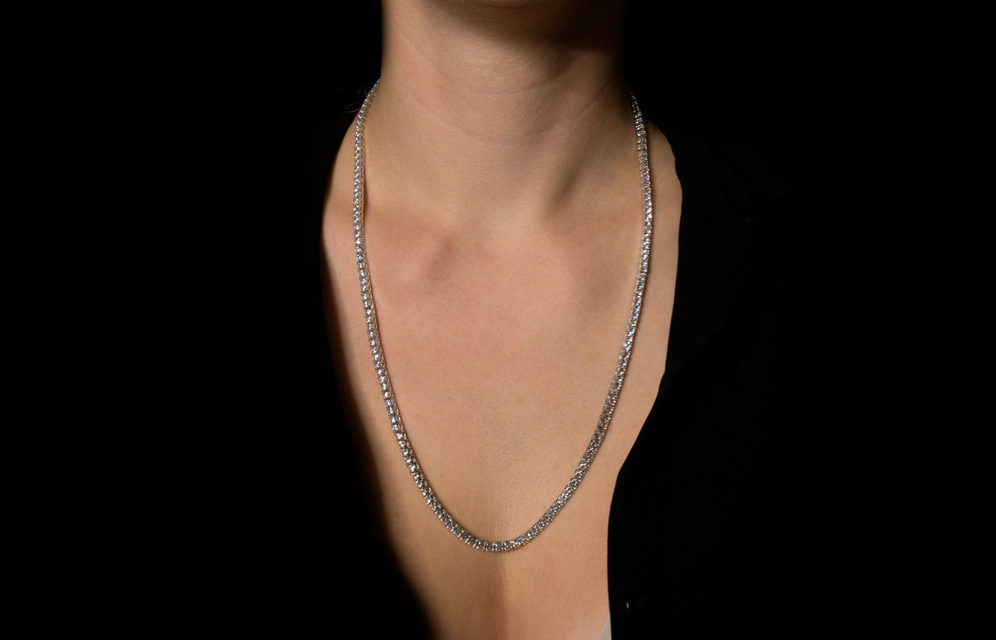 Tennis Necklace 3mm 13.75-78.00TCW Round Created Diamond 925 Solid Sterling Silver Chain