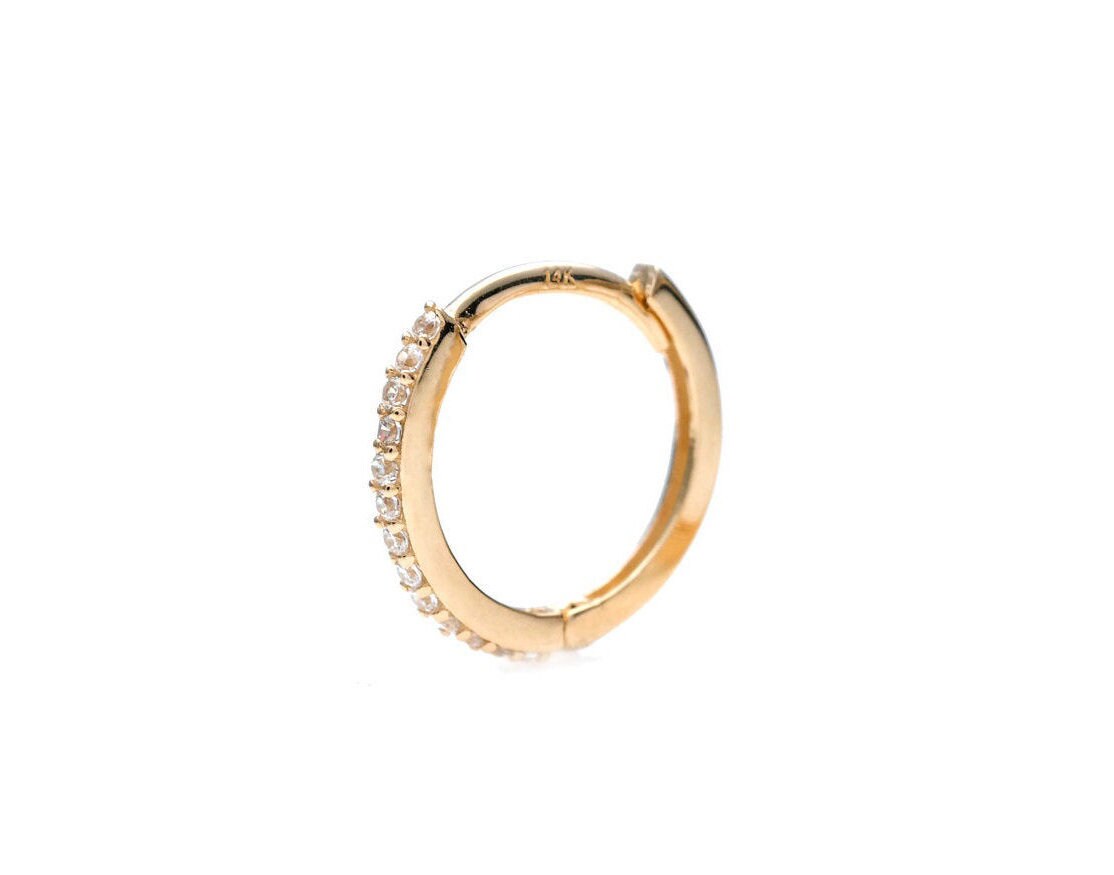 0.075TCW Created Diamond Huggie Hoop Earring Solid 14K Yellow White Rose or Sterling silver 925 Gold Round VVS1, SINGLE EARRING