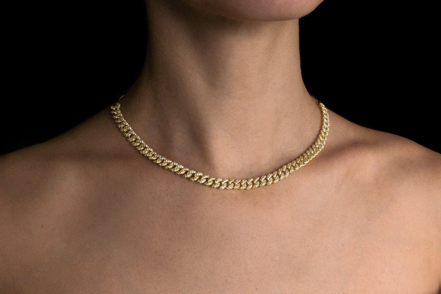 Pave Miami Cuban Curb Link Chain Necklace 6.5mm Created Diamond 3.84TCW Box Chain Sterling Silver 925 Gold Tone 10"-28", for women, gift, wedding