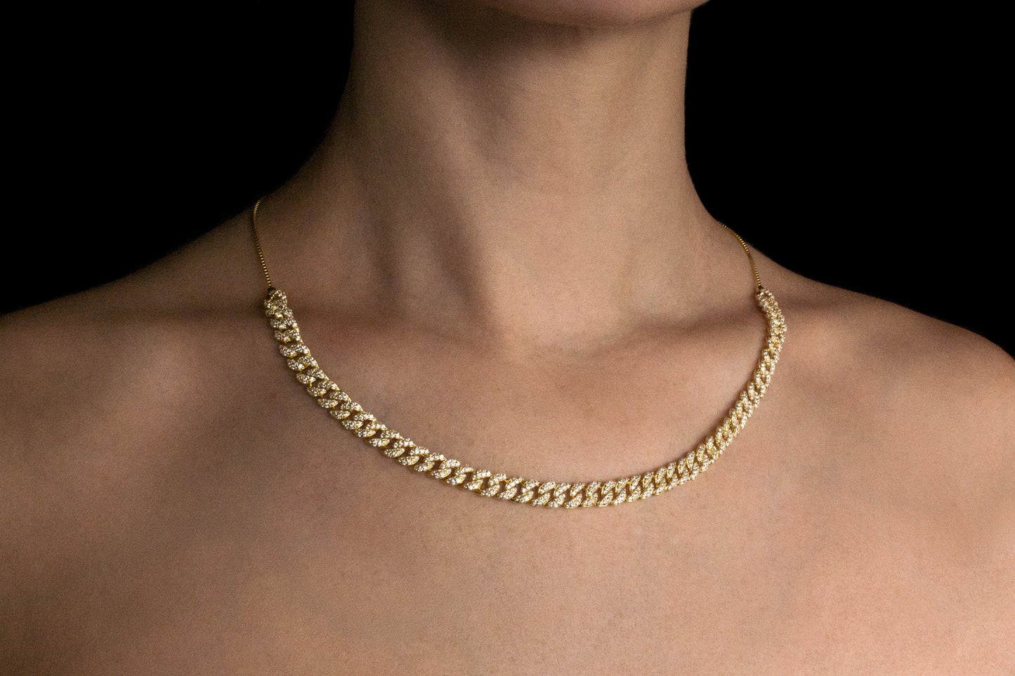 Pave Miami Cuban Curb Link Chain Necklace 6.5mm Created Diamond 3.84TCW Box Chain Sterling Silver 925 Gold Tone 10"-28", for women, gift, wedding
