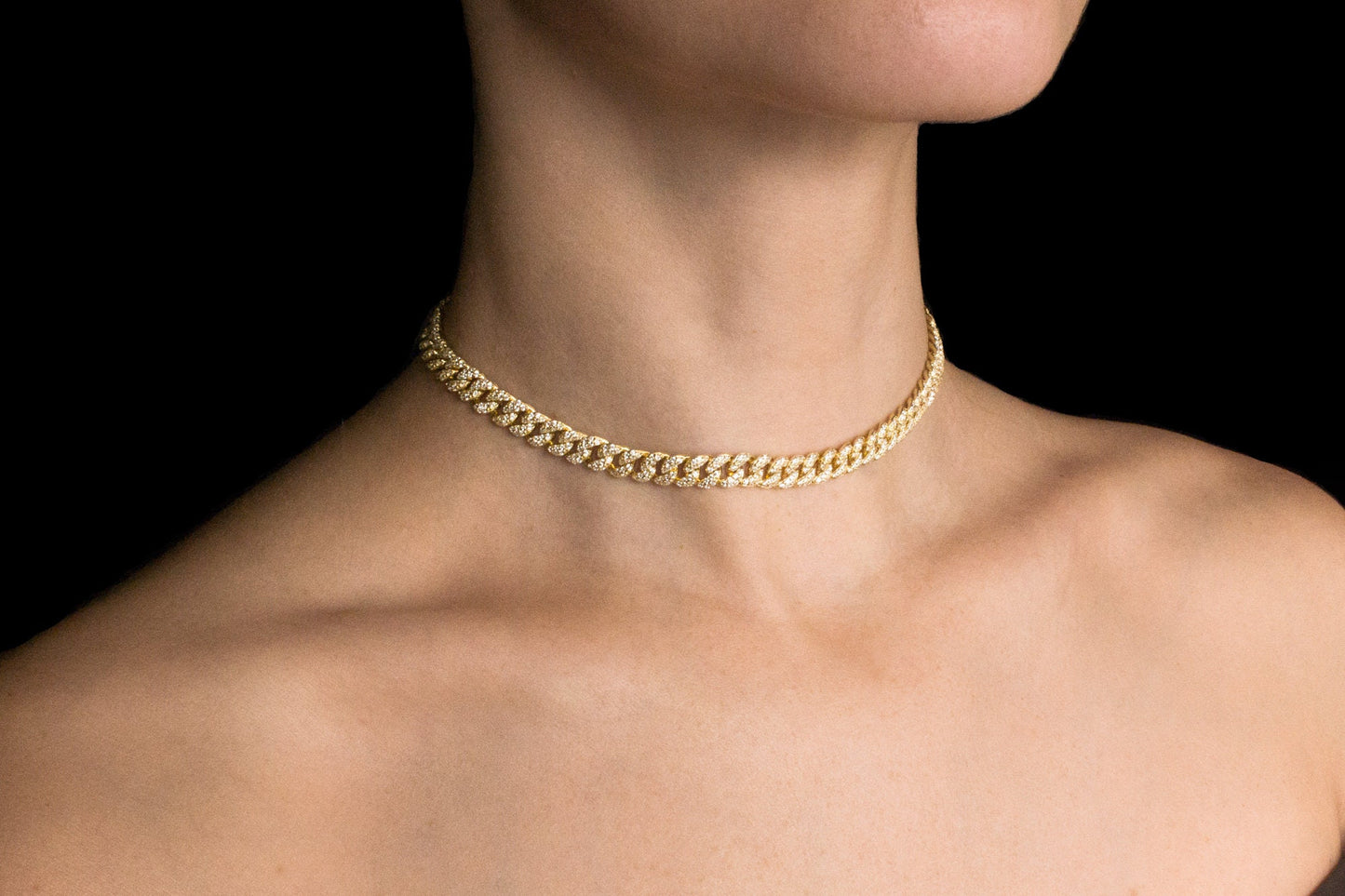 Pave Miami Cuban Curb Link Chain Necklace 6.5mm Created Diamond 3.84TCW Box Chain Sterling Silver 925 Gold Tone 10"-28", for women, gift, wedding