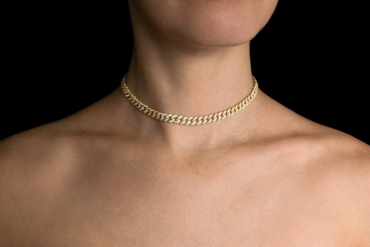Pave Miami Cuban Curb Link Chain Necklace 6.5mm Created Diamond 3.84TCW Box Chain Sterling Silver 925 Gold Tone 10"-28", for women, gift, wedding