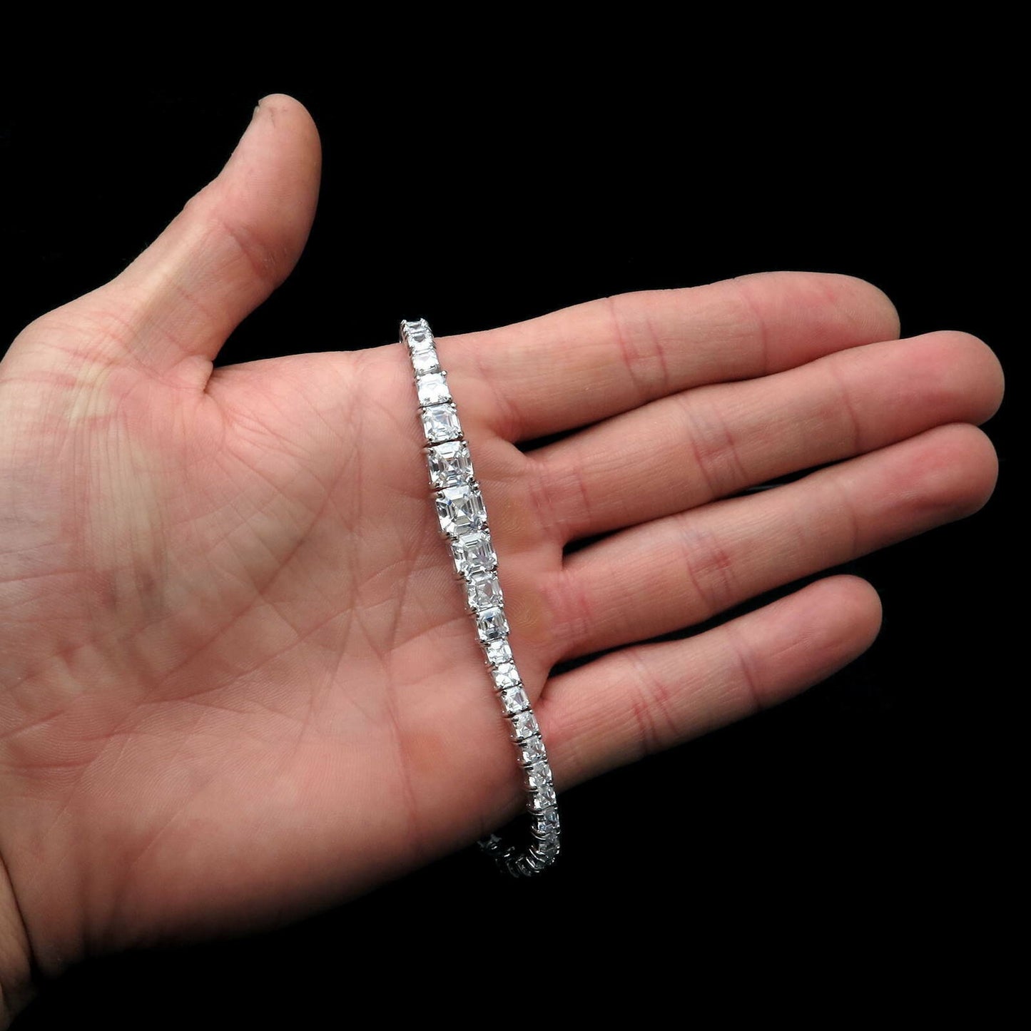 Tennis Bracelet 25.00TCW Asscher Cut Graduated Created Diamond 925 Sterling Silver/Yellow gold Tone