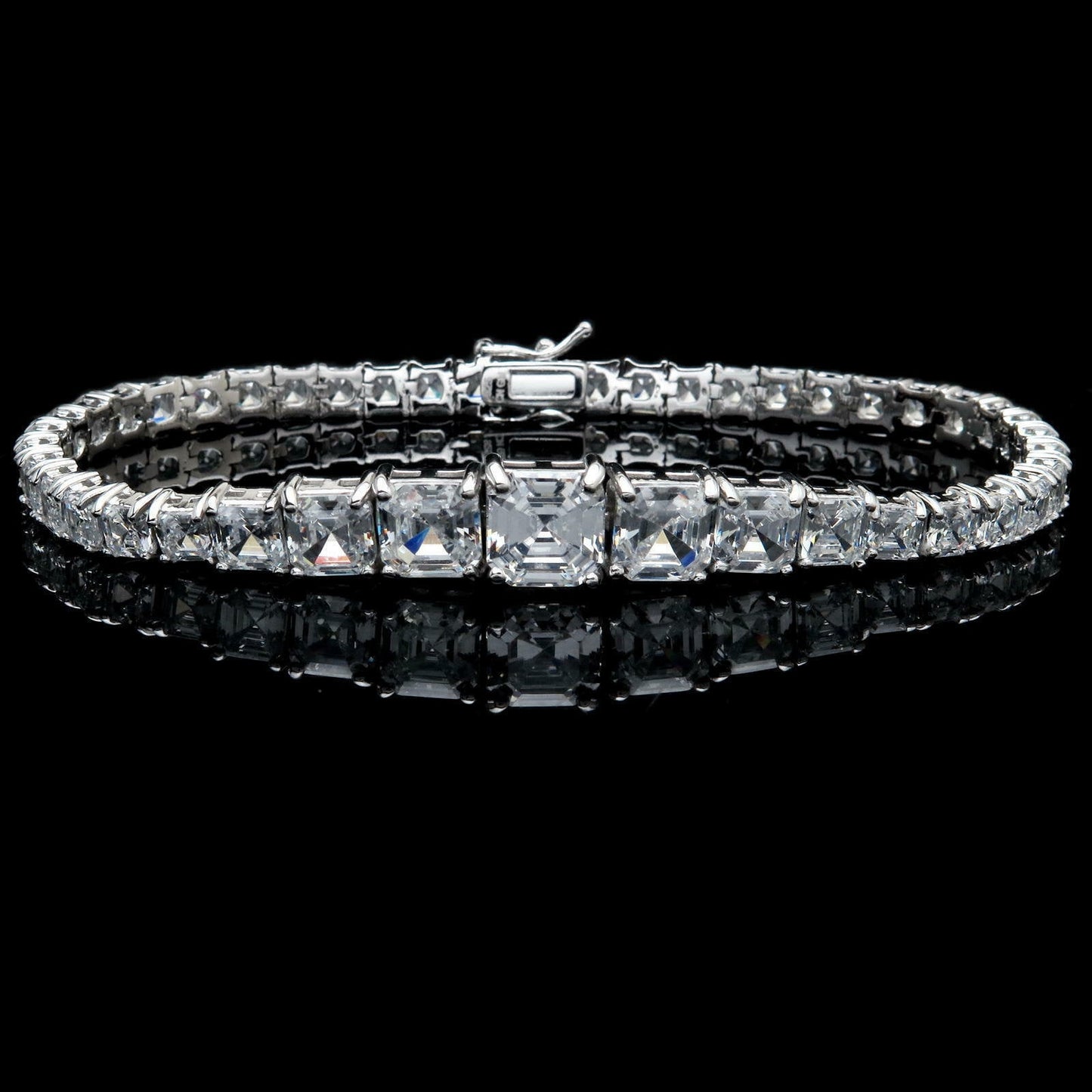 Tennis Bracelet 25.00TCW Asscher Cut Graduated Created Diamond 925 Sterling Silver/Yellow gold Tone