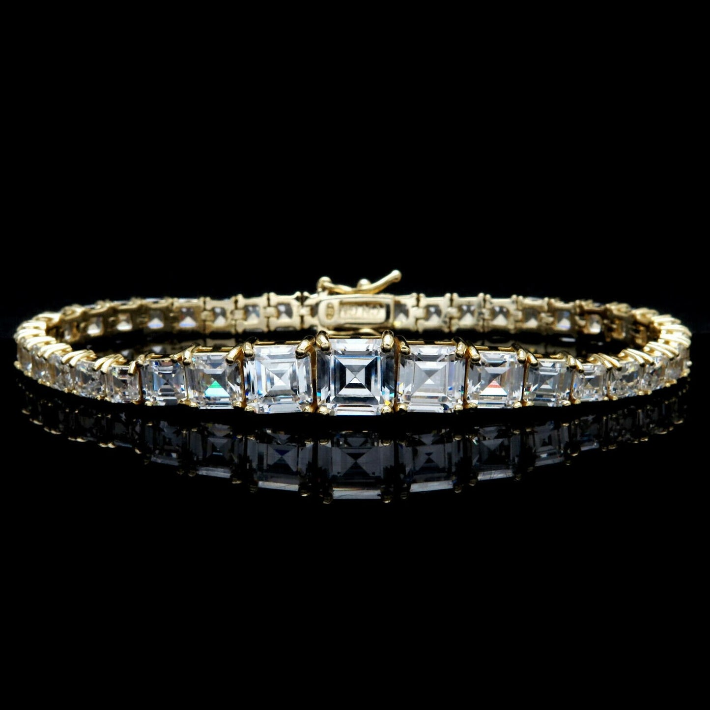 Tennis Bracelet 25.00TCW Asscher Cut Graduated Created Diamond 925 Sterling Silver/Yellow gold Tone