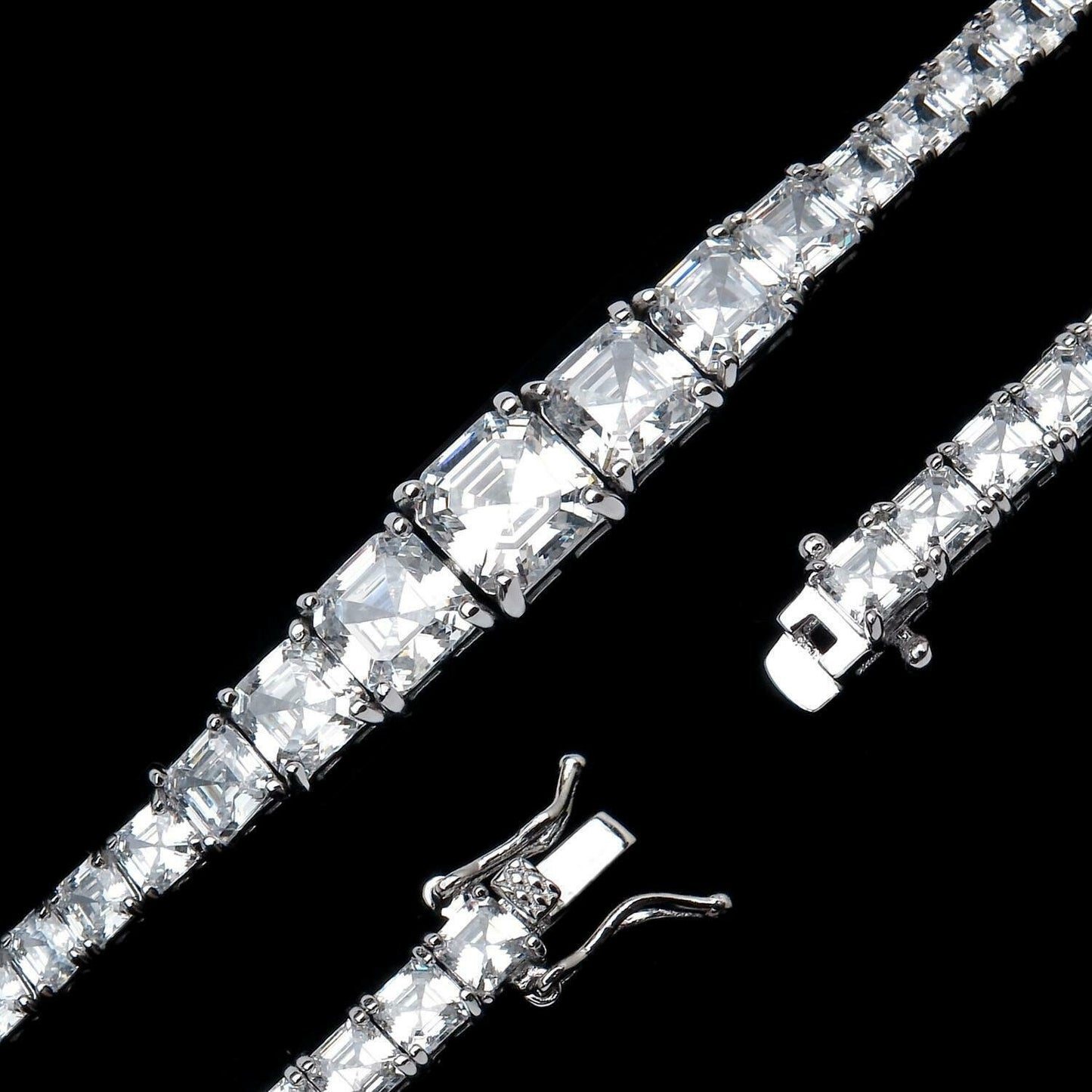 Tennis Bracelet 25.00TCW Asscher Cut Graduated Created Diamond 925 Sterling Silver/Yellow gold Tone
