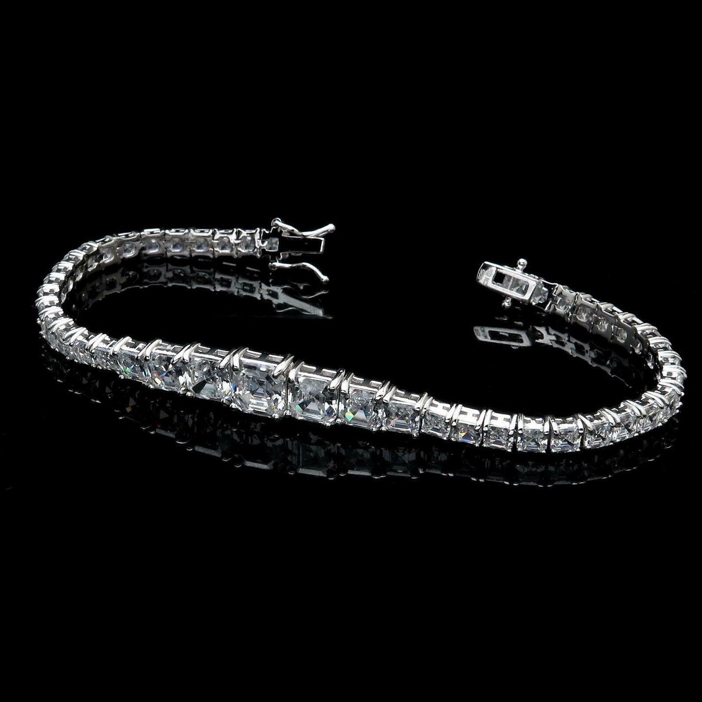 Tennis Bracelet 25.00TCW Asscher Cut Graduated Created Diamond 925 Sterling Silver/Yellow gold Tone