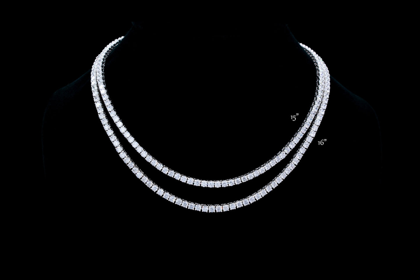 Tennis Necklace 3mm 13.75-78.00TCW Round Created Diamond 925 Solid Sterling Silver Chain