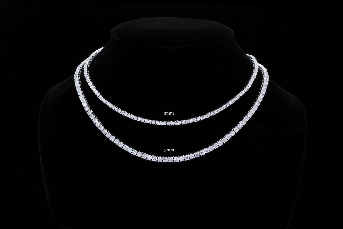 Tennis Necklace 2mm 5.00-6.50TCW Round Created Diamond 925 Solid Sterling Silver Chain