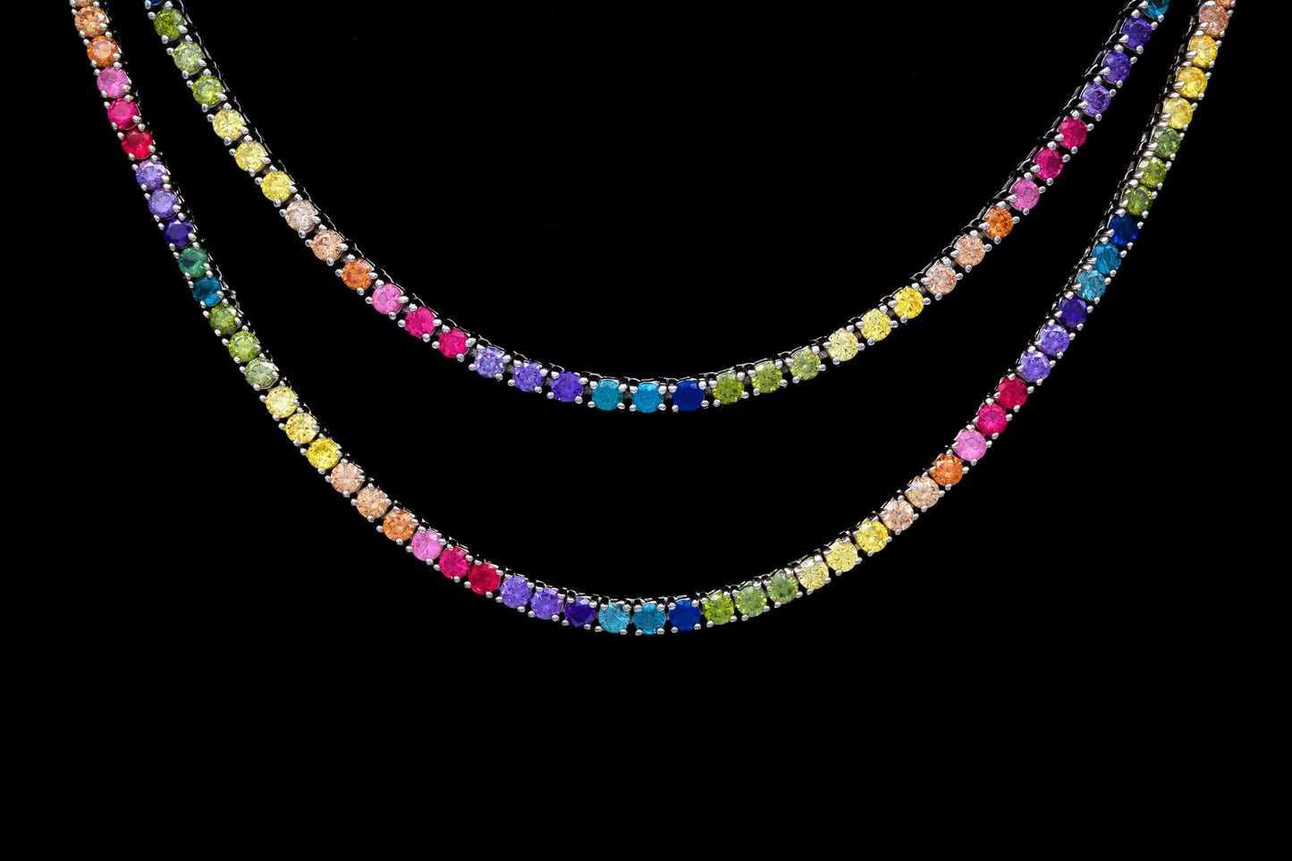 Tennis Necklace 3mm 13.75-45.00TCW Round Color Gemstone Rainbow 925 Solid Sterling Silver