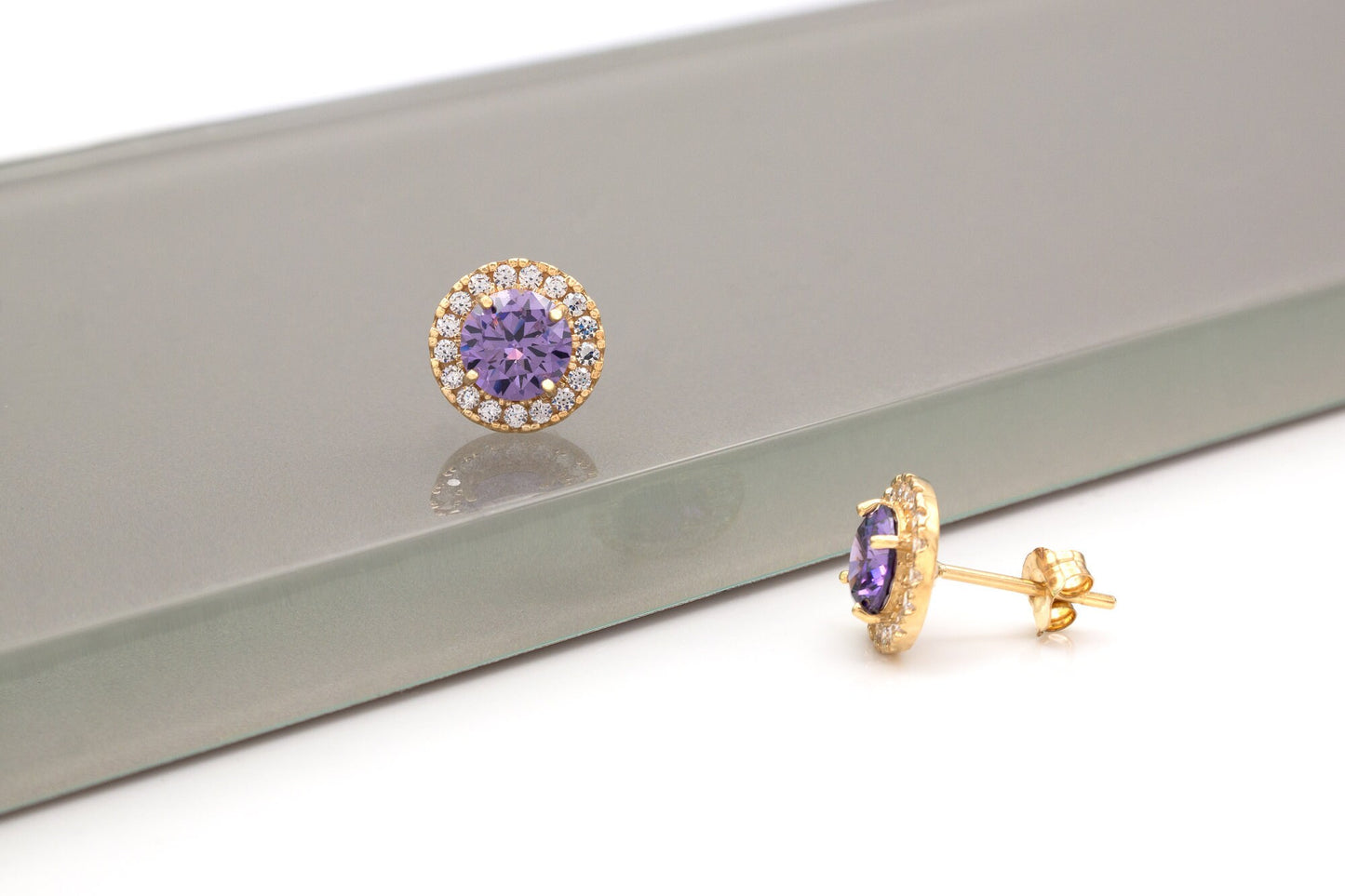 1.50CT Halo Created Gemstone Diamond Stud Round Earrings 14k Yellow/White Gold