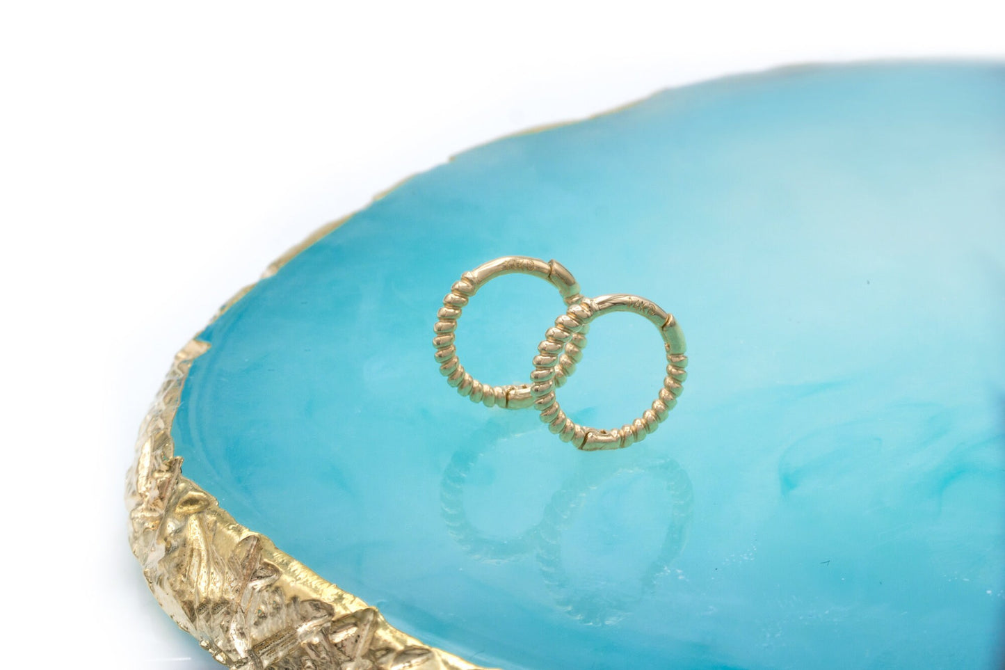 Rope Huggie Hoop Earrings Solid 14K Yellow Gold