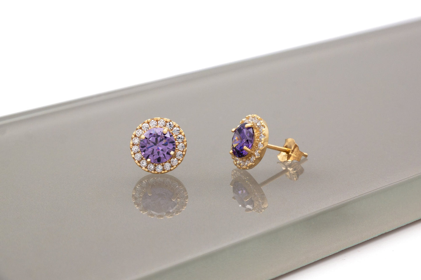 1.50CT Halo Created Gemstone Diamond Stud Round Earrings 14k Yellow/White Gold