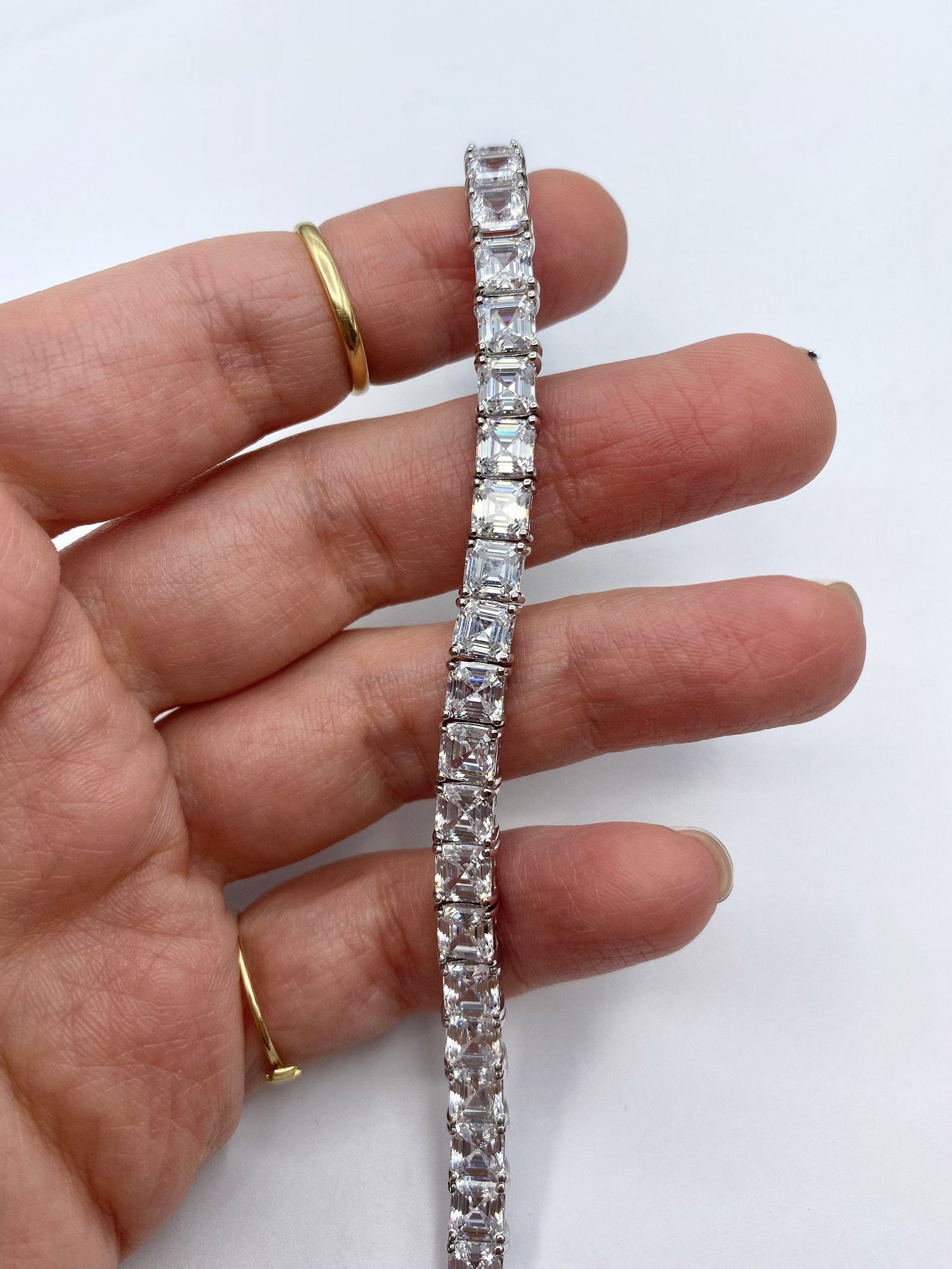 Tennis Bracelet 23.43TCW Asscher Cut Created Diamond 925 Sterling Silver/Yellow gold Tone/Rose gold Tone