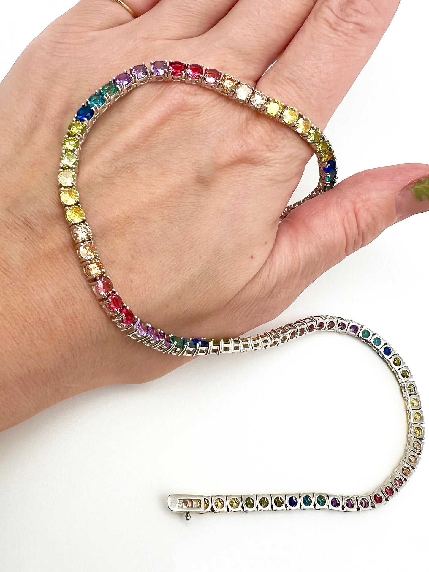 Tennis Necklace 4mm 25.00TCW Round Color Gemstone Rainbow 925 Solid Sterling Silver Chain