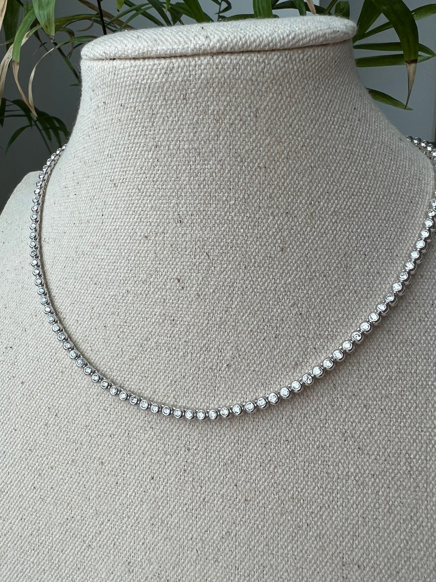 Tennis Necklace 3mm/4mm 12.98/22.25 TCW Bezel Round Created Diamond 925 Solid Sterling Silver/Gold Tone Chain
