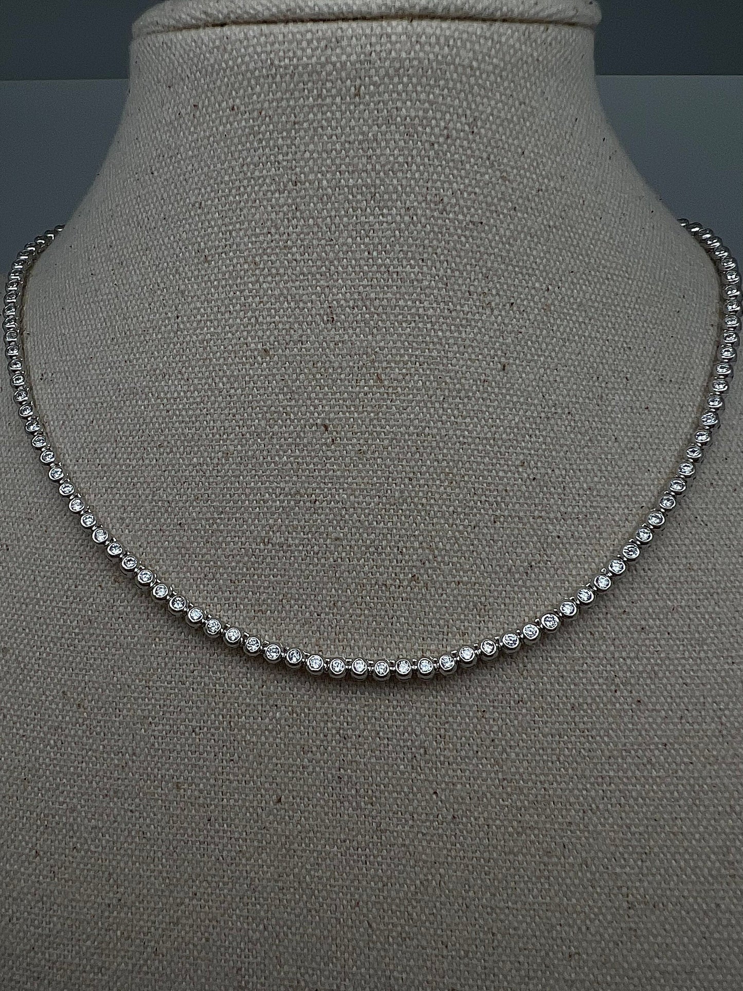 Tennis Necklace 3mm/4mm 12.98/22.25 TCW Bezel Round Created Diamond 925 Solid Sterling Silver/Gold Tone Chain