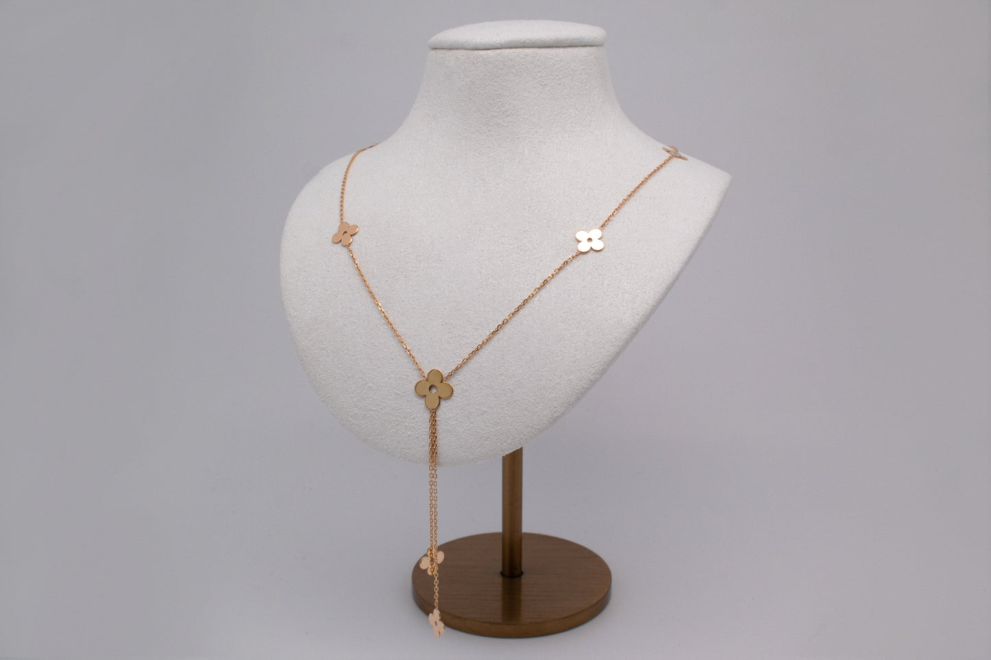 Flower Clover Lucky Charm 14k Solid Yellow Gold Y Necklace Chain