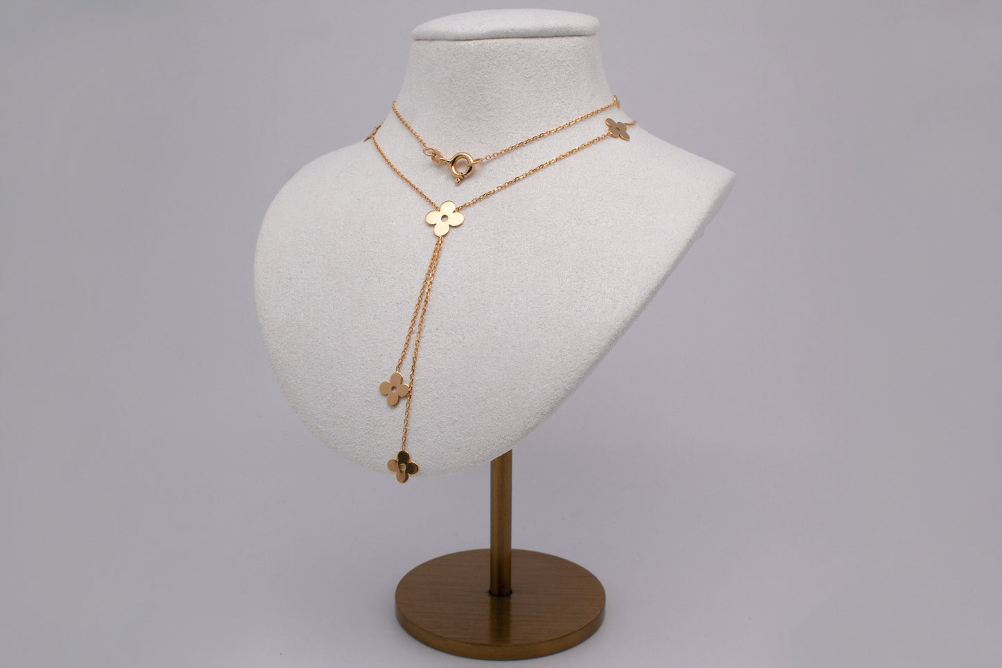 Flower Clover Lucky Charm 14k Solid Yellow Gold Y Necklace Chain