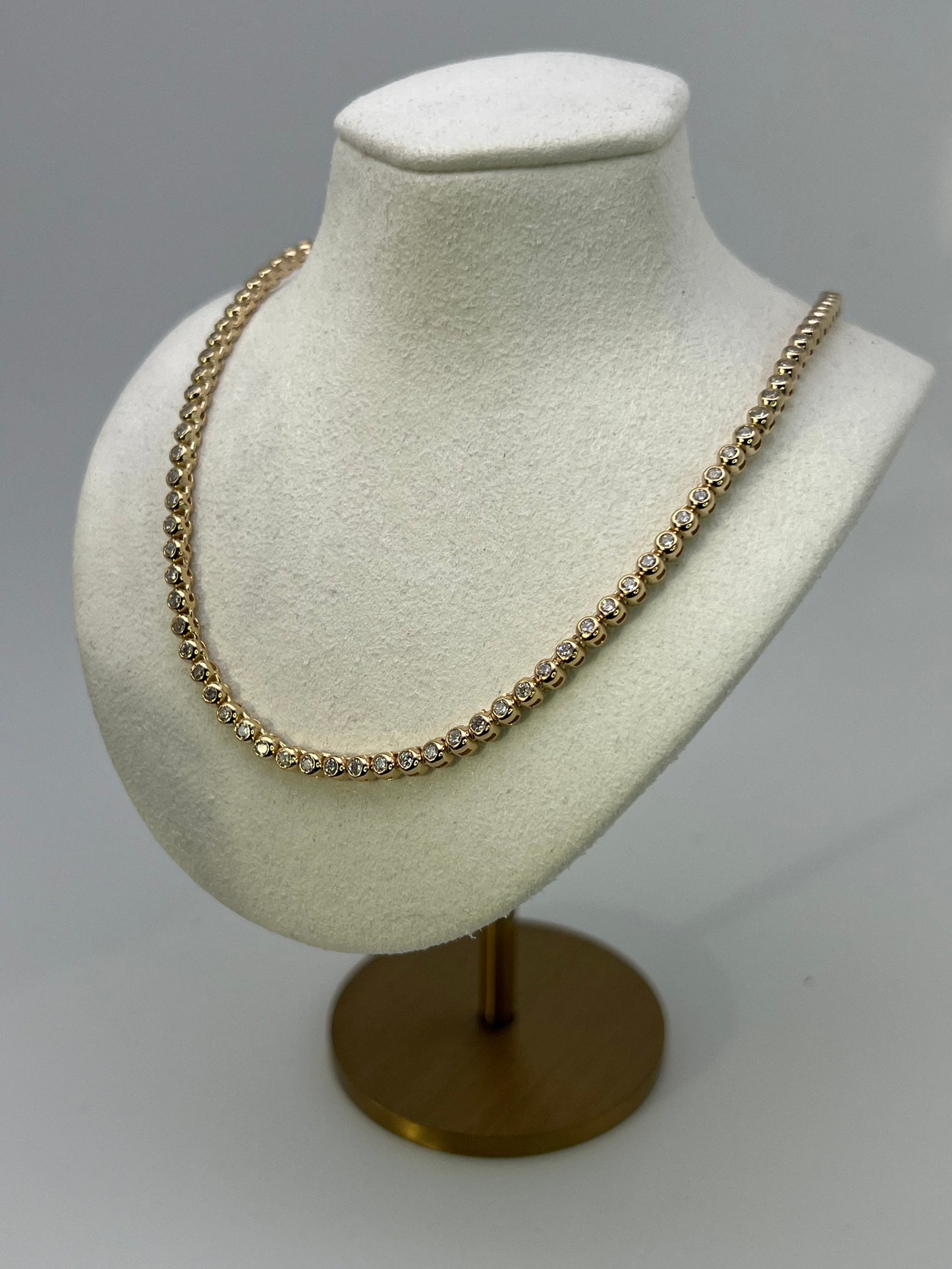 Tennis Necklace 3mm/4mm 12.98/22.25 TCW Bezel Round Created Diamond 925 Solid Sterling Silver/Gold Tone Chain