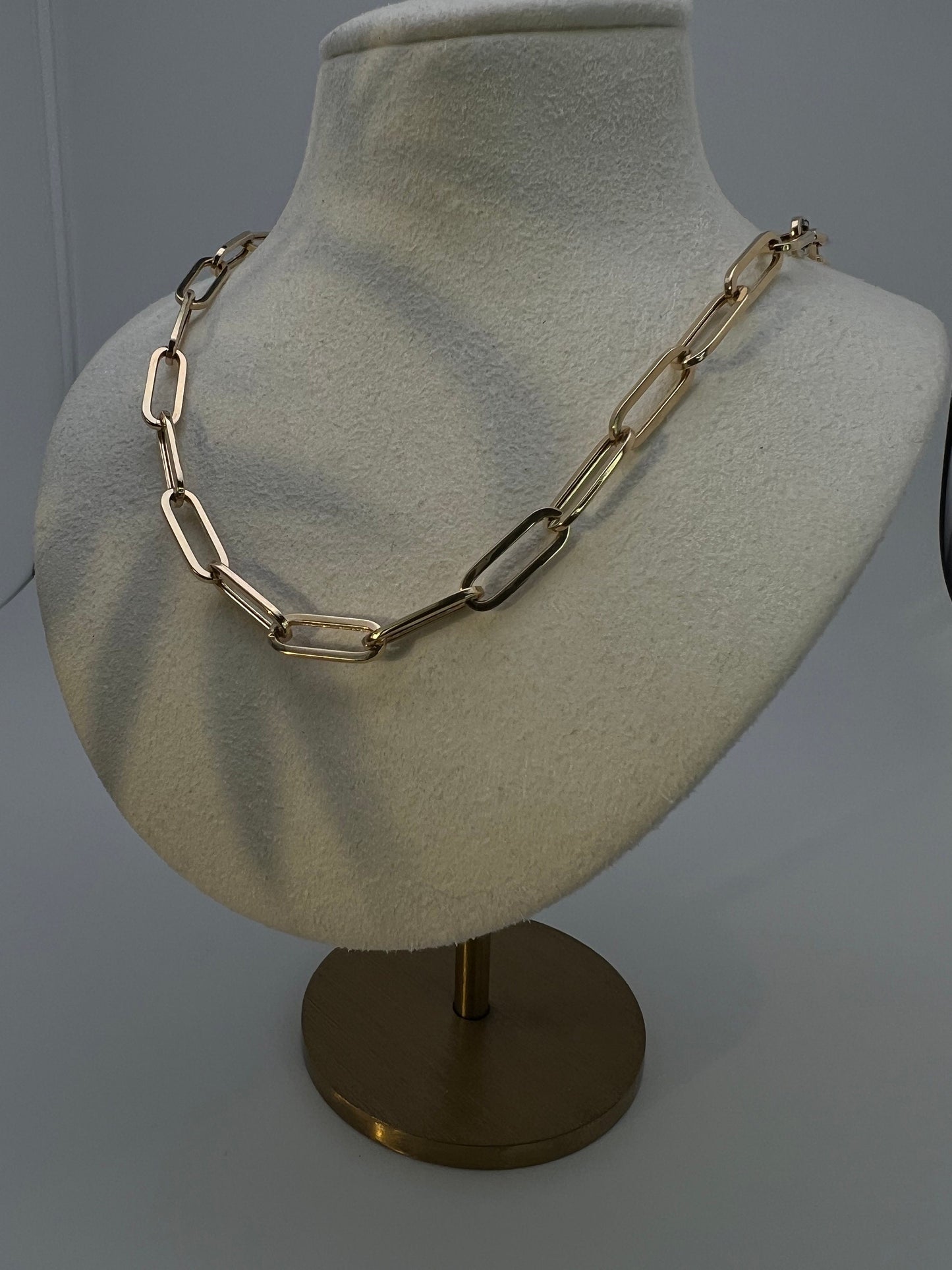 14k Yellow Gold Paperclip Chain Necklace Link 4.6mm-5.8mm Thick, for Women, for Man, Real 14k gold