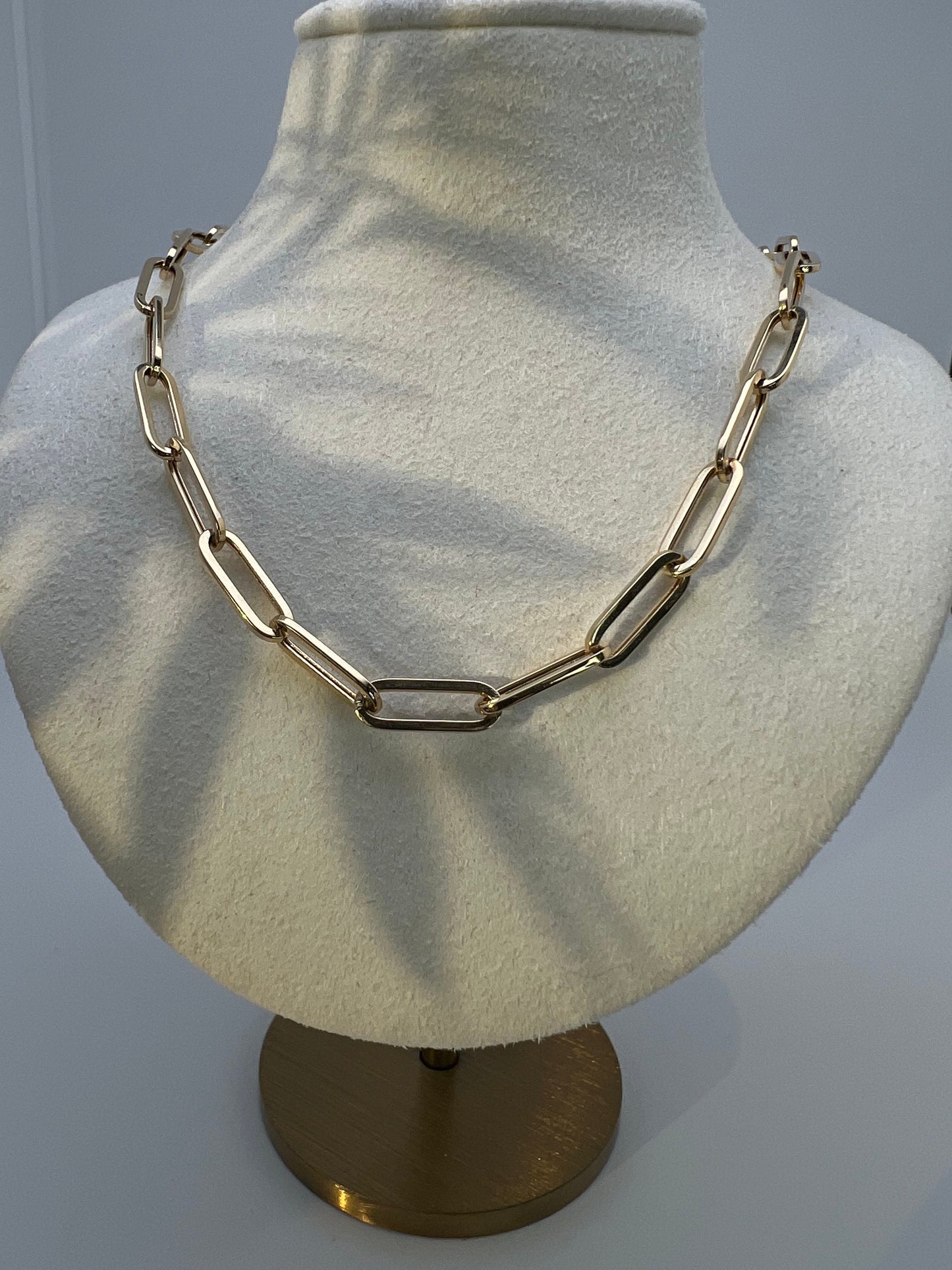 14k Yellow Gold Paperclip Chain Necklace Link 4.6mm-5.8mm Thick, for Women, for Man, Real 14k gold