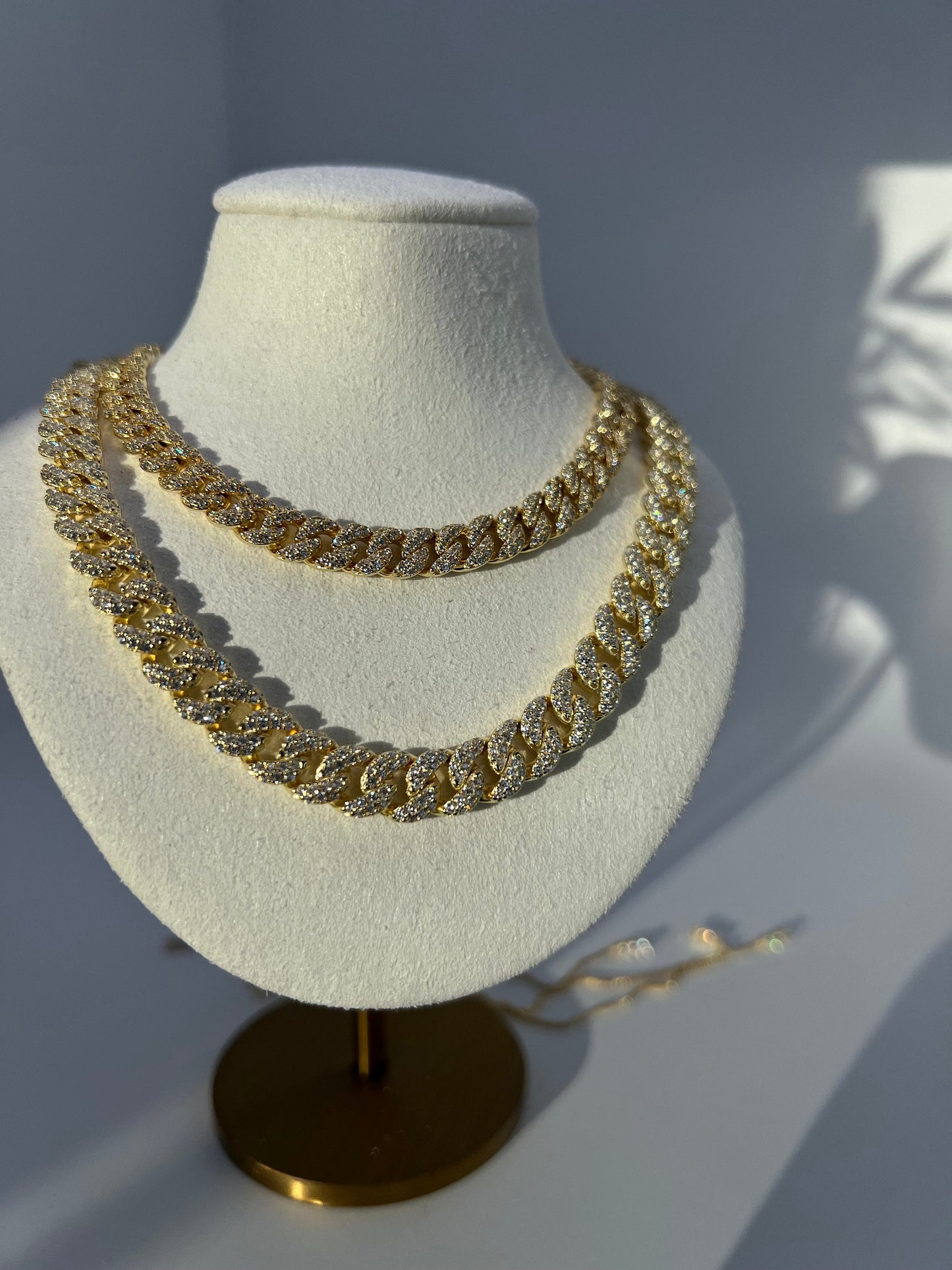 Pave Miami Cuban Curb Link Chain Necklace 8mm Created Diamond 5.88TCW Box Chain Sterling Silver 925 Gold Tone 10"-28", for women, wedding