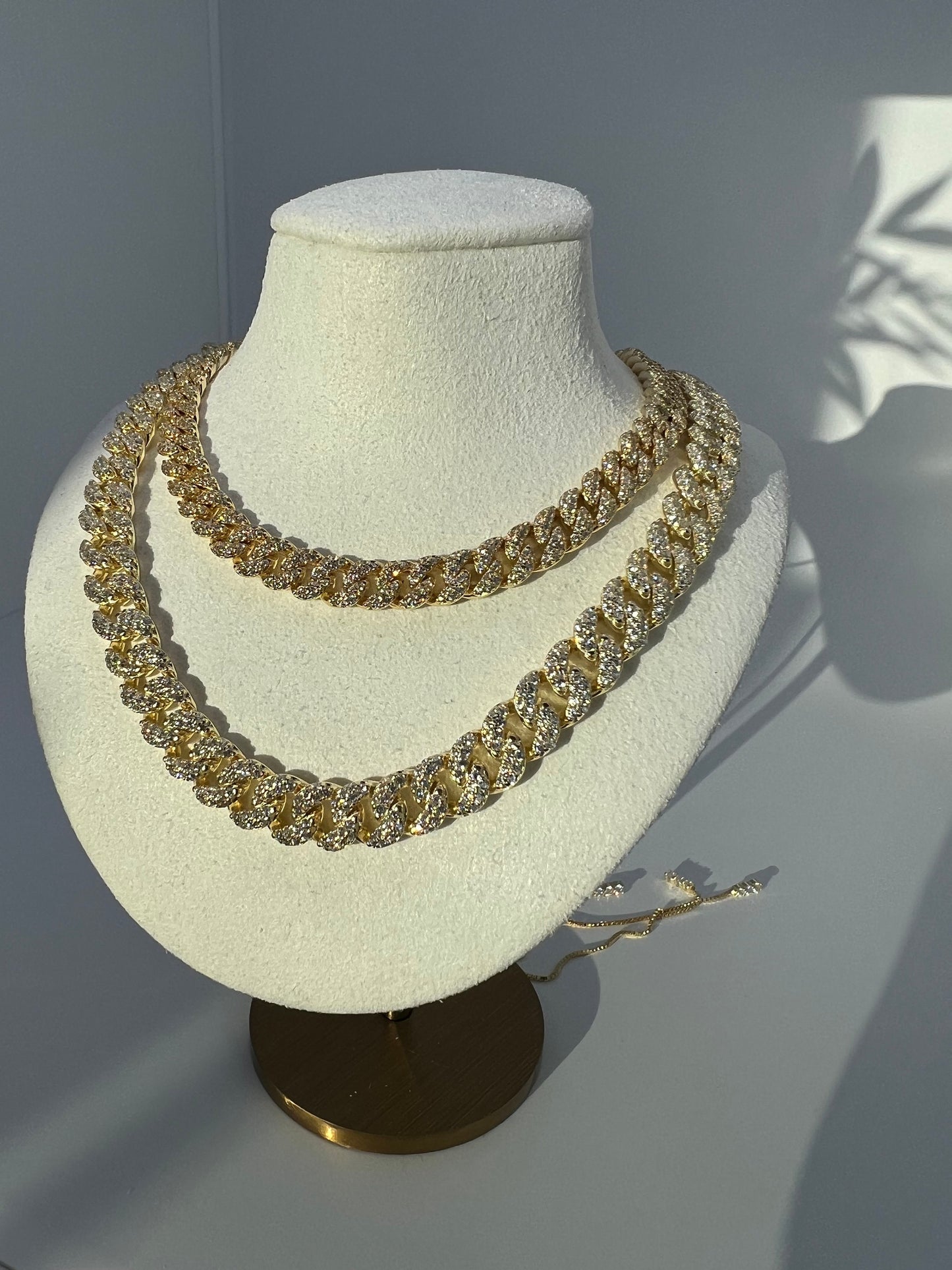 Pave Miami Cuban Curb Link Chain Necklace 8mm Created Diamond 5.88TCW Box Chain Sterling Silver 925 Gold Tone 10"-28", for women, wedding