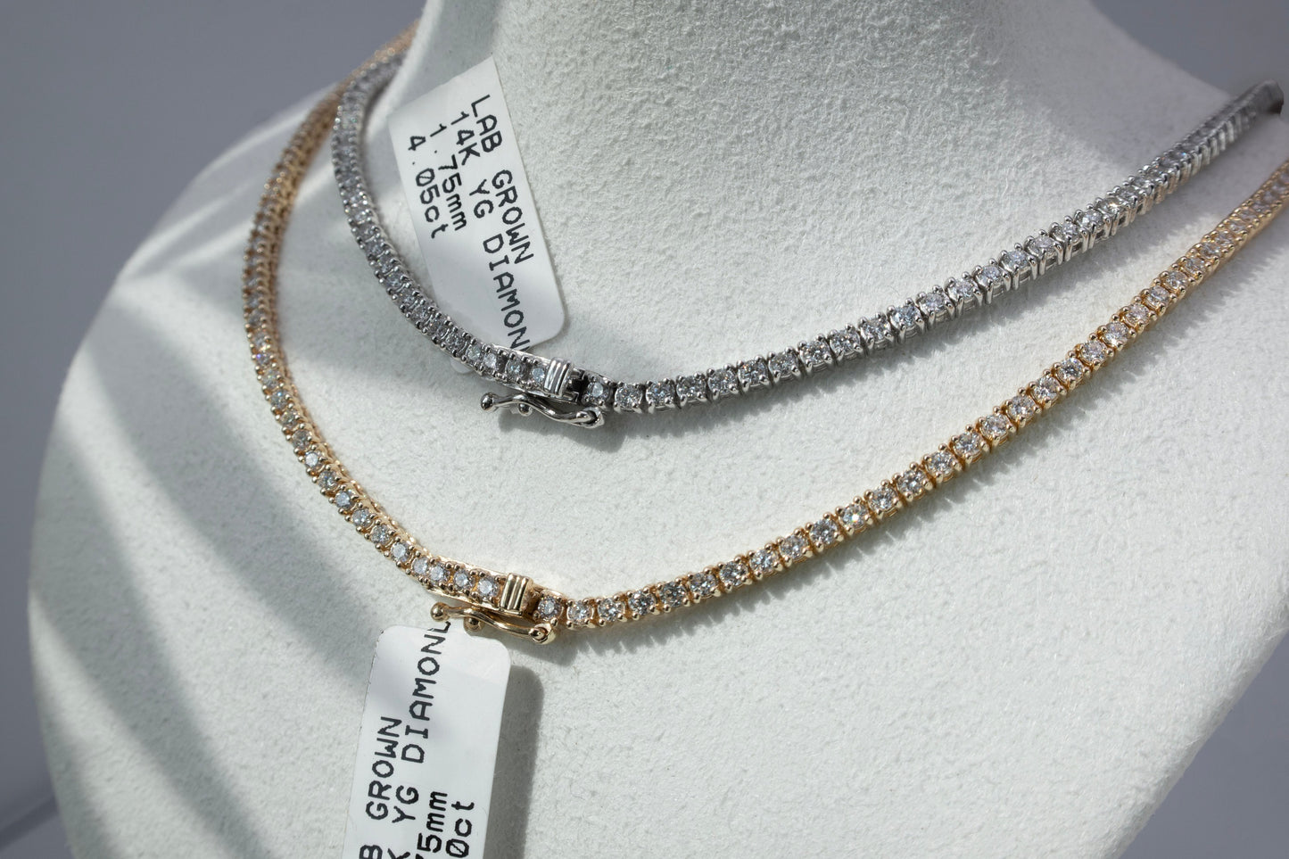 Lab-Grown Diamond 14k gold Tennis Necklace Chain 1.75mm 3.80-4.05TCW Round 14k Yellow/ White Gold, for Women, for Man, Labgrown Diamonds