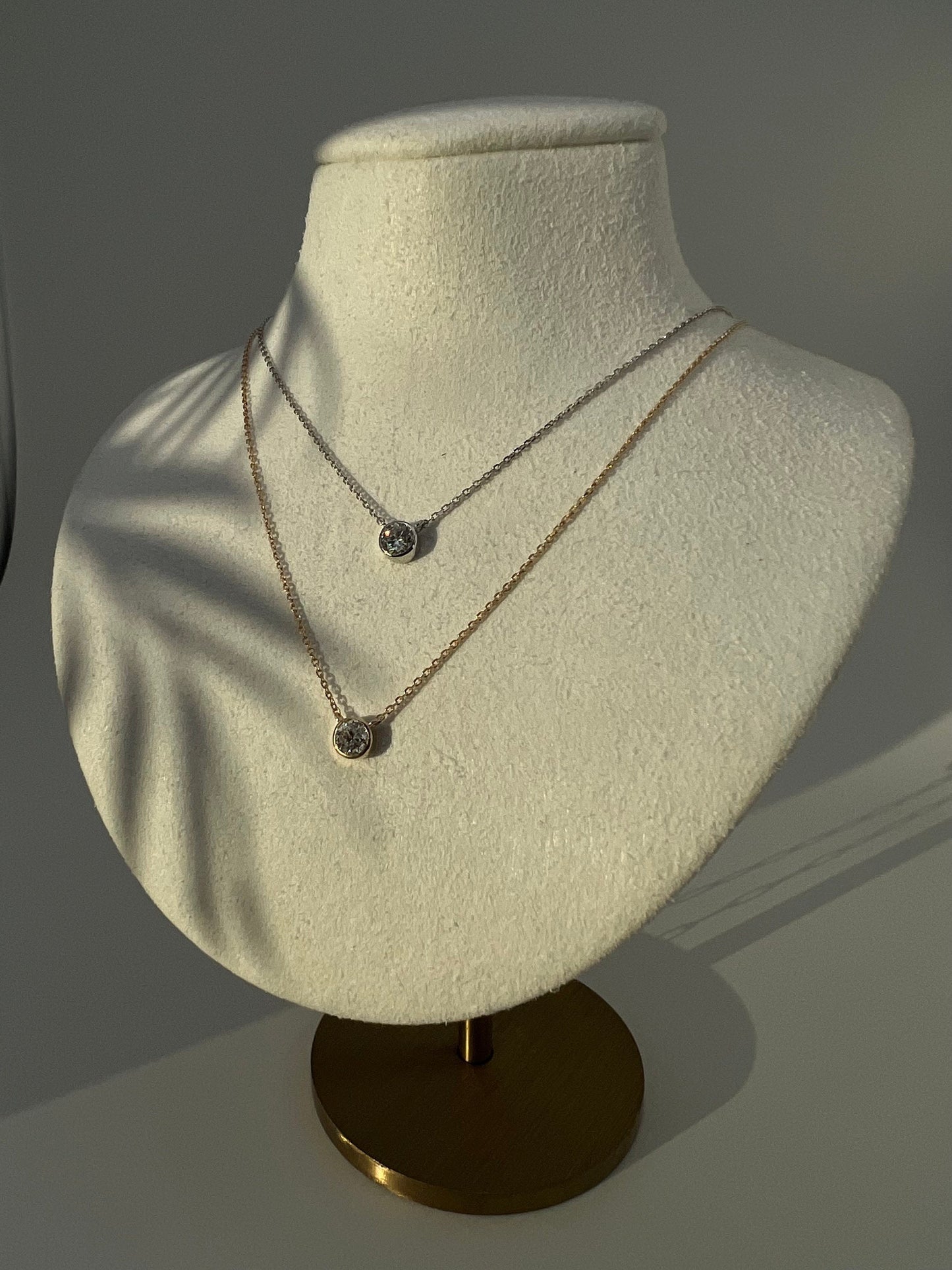 Natural Diamond Necklace Minimalist Solitare Bezel 0.11ct - 0.25ct Brilliant 16" + extension Chain Solid 14k Yellow Gold/14k While Gold, Necklace set, for women
