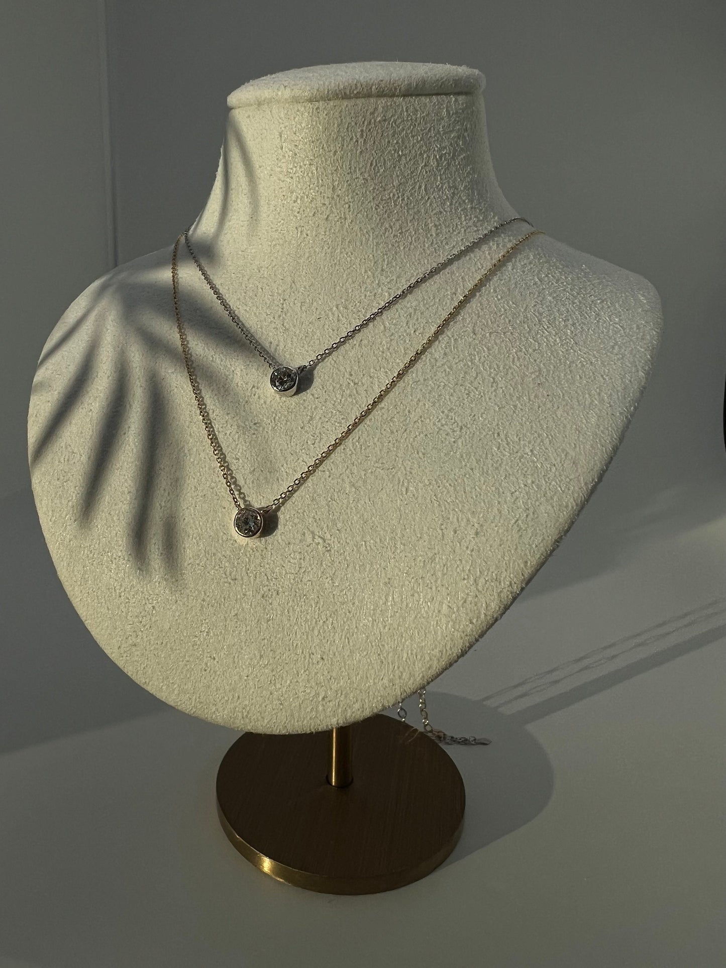 Natural Diamond Necklace Minimalist Solitare Bezel 0.11ct - 0.25ct Brilliant 16" + extension Chain Solid 14k Yellow Gold/14k While Gold, Necklace set, for women