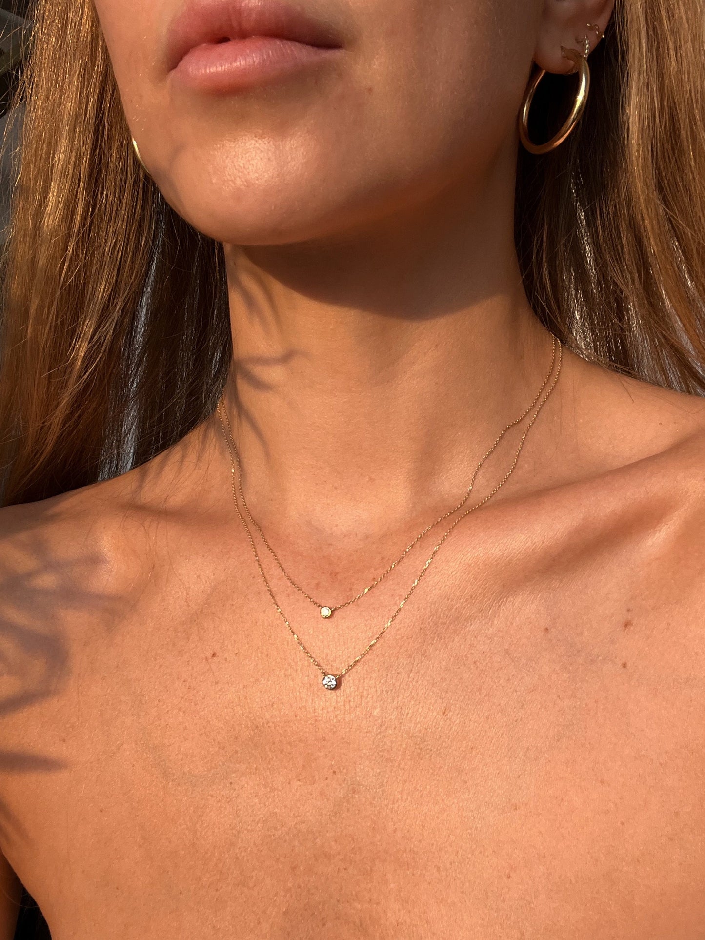 Natural Diamond Necklace Minimalist Solitare Bezel 0.11ct - 0.25ct Brilliant 16" + extension Chain Solid 14k Yellow Gold/14k While Gold, Necklace set, for women