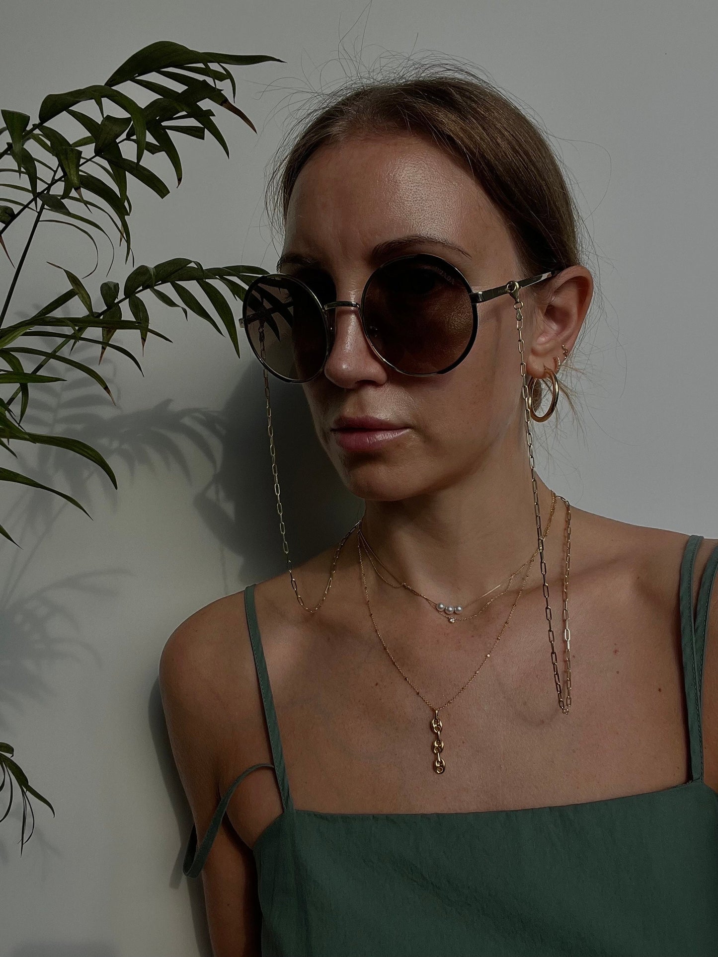 Natural 3 Pearl beaded Necklace Round shape with 14k gold chain 14K Yellow/White Gold clasp and Beads (optional) , Women chain