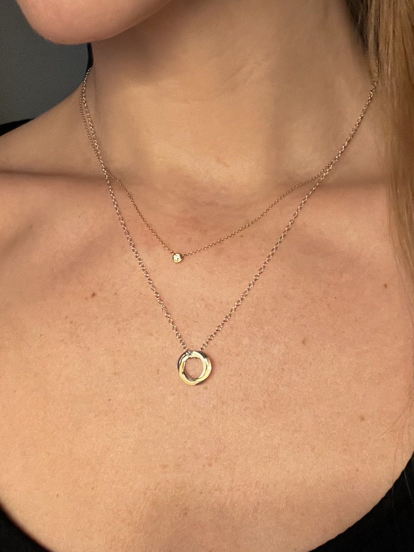 Natural Diamond Necklace Minimalist Solitare Bezel 0.11ct - 0.25ct Brilliant 16" + extension Chain Solid 14k Yellow Gold/14k While Gold, Necklace set, for women