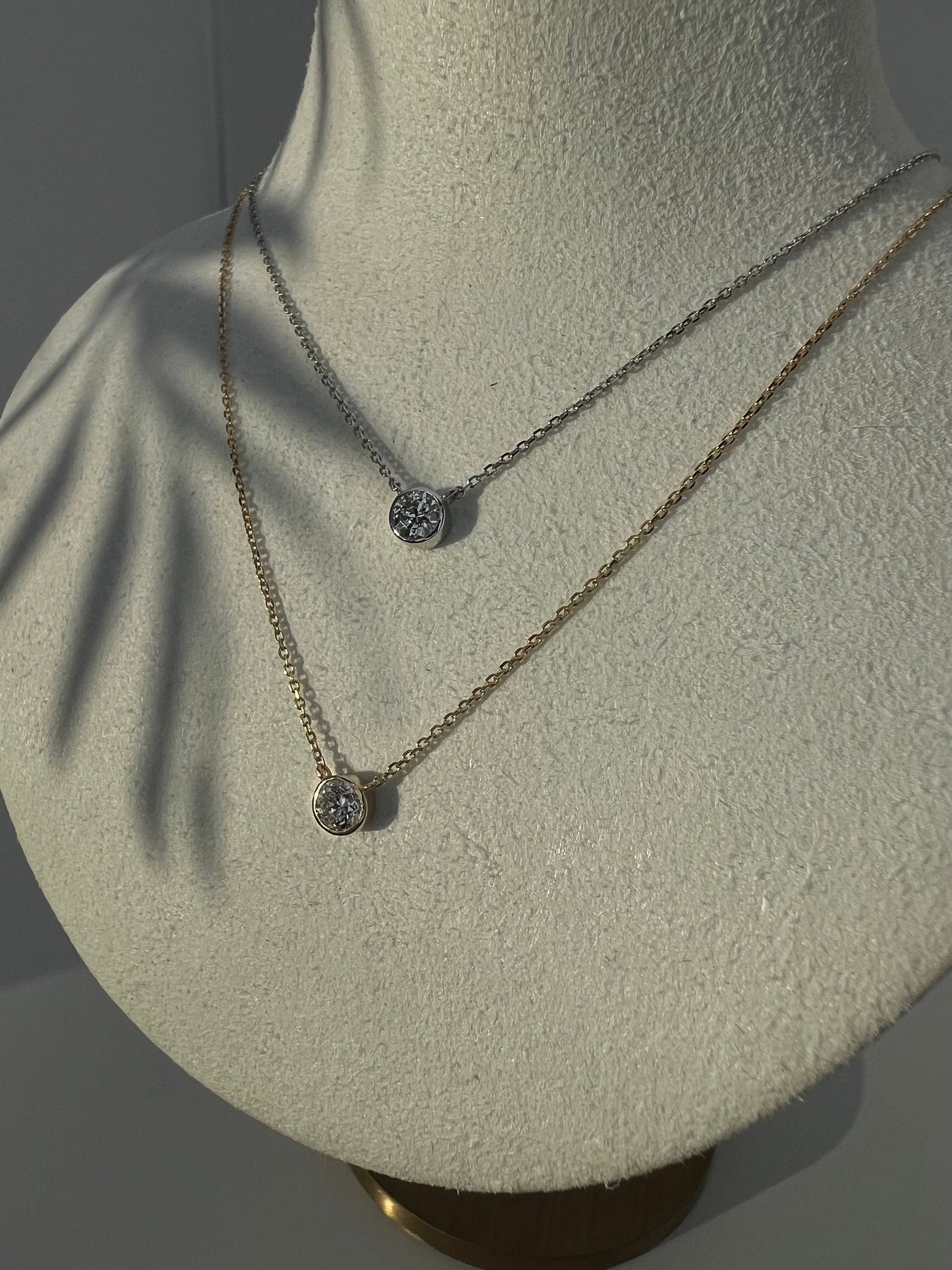Natural Diamond Necklace Minimalist Solitare Bezel 0.11ct - 0.25ct Brilliant 16" + extension Chain Solid 14k Yellow Gold/14k While Gold, Necklace set, for women