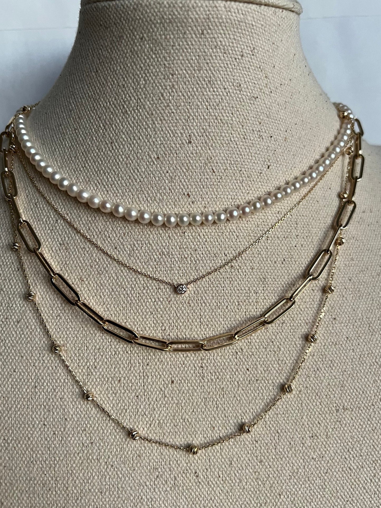 Natural Pearl beaded Necklace Round shape with 14K Yellow/White Gold clasp and Beads (optional)