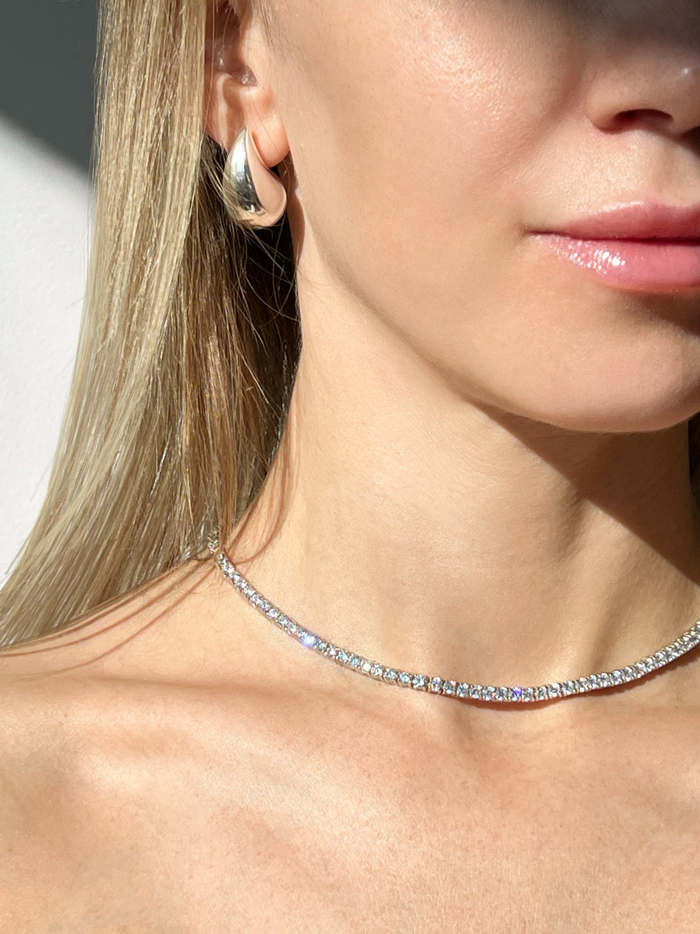 Tennis Necklace 3mm 13.75-78.00TCW Round Created Diamond 925 Solid Sterling Silver Chain