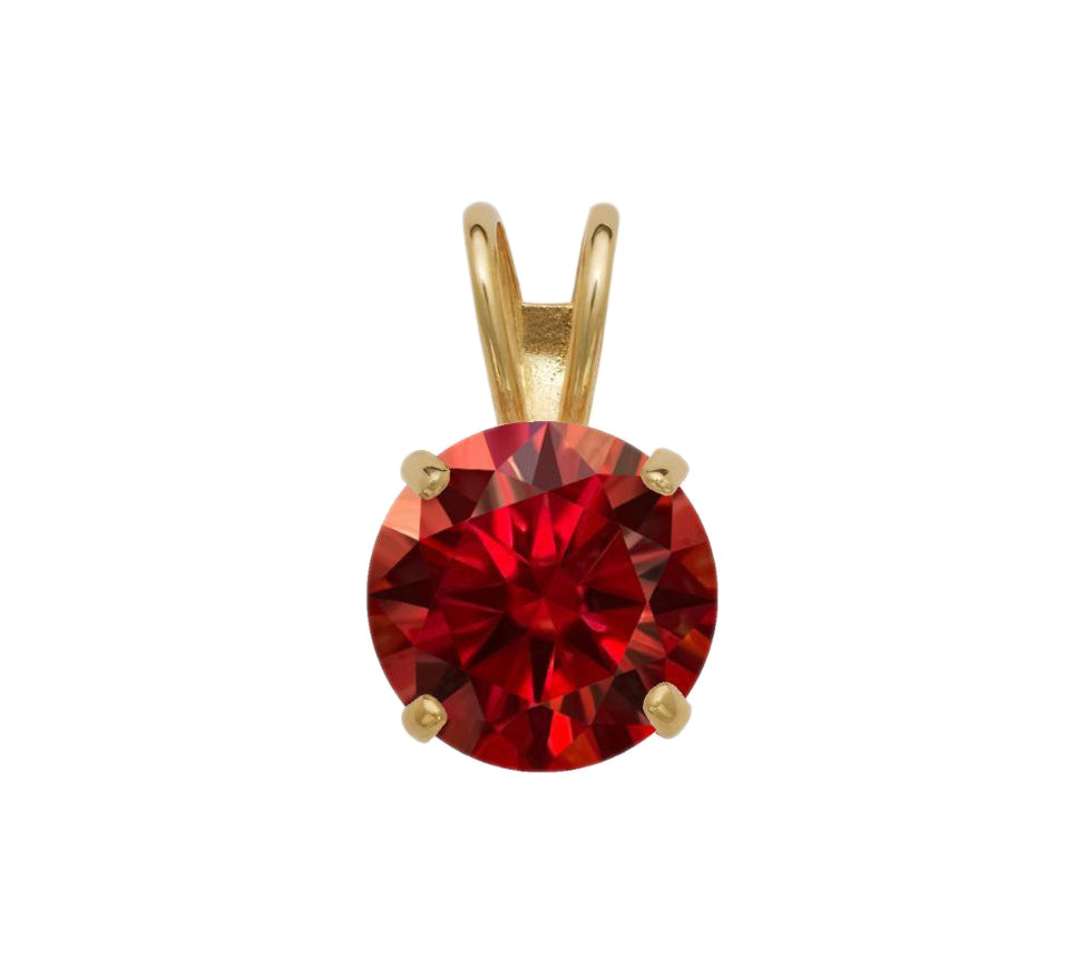 14k Gold Garnet Moissanite Pendant 0.25-2.75ct D VVS1 Diamond Brilliant Round Solitaire 14K Yellow, White Gold Charm GIA certified