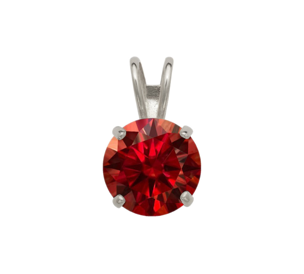 14k Gold Garnet Moissanite Pendant 0.25-2.75ct D VVS1 Diamond Brilliant Round Solitaire 14K Yellow, White Gold Charm GIA certified