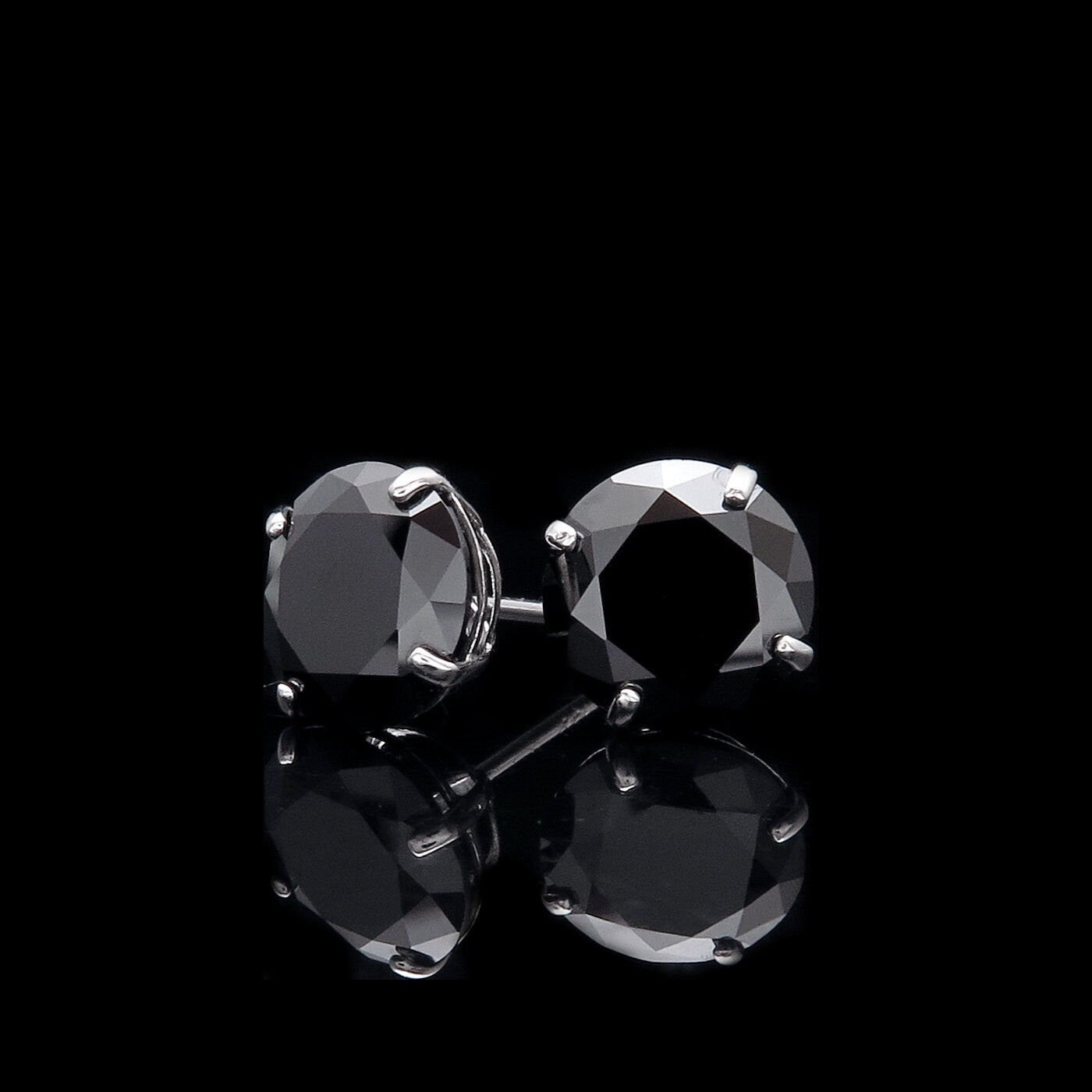 14k Yellow Gold 0.22-4.08 ct.T.W. Black Round-cut Created Diamond Solitaire Earrings, Push-back, for women, for men