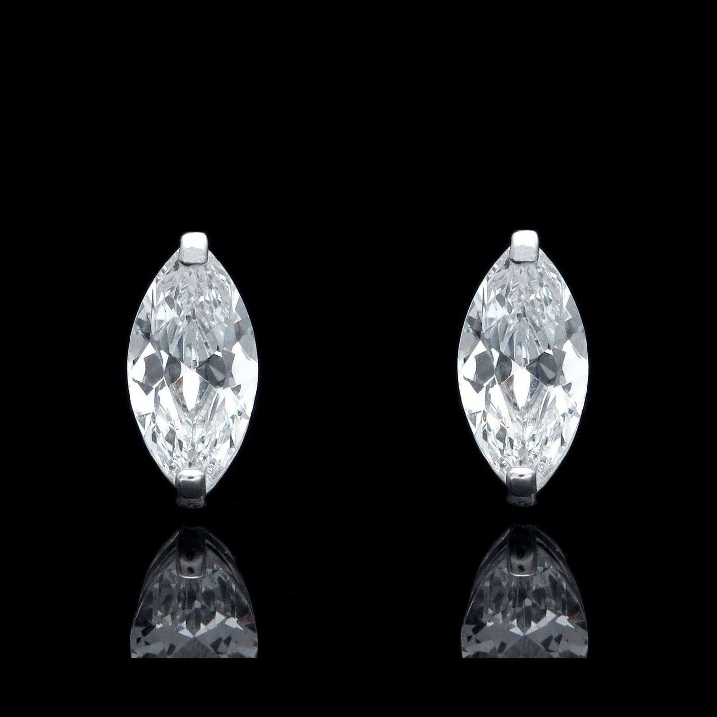 Marquise Cut Solitaire Earrings Studs 0.50-1.90ct Real 14K White Gold Heavy Basket