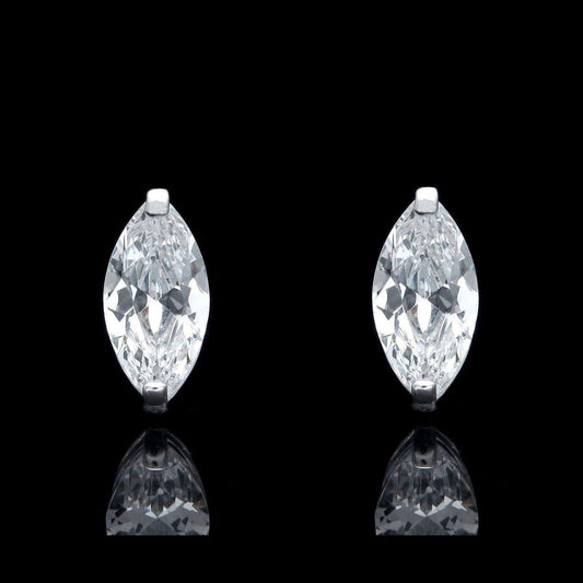 Moissanite Marquise Cut Diamonds 0.50-1.90ct T.W. Solitaire Earrings Studs Real 14K White Gold Heavy Basket, for women, for men