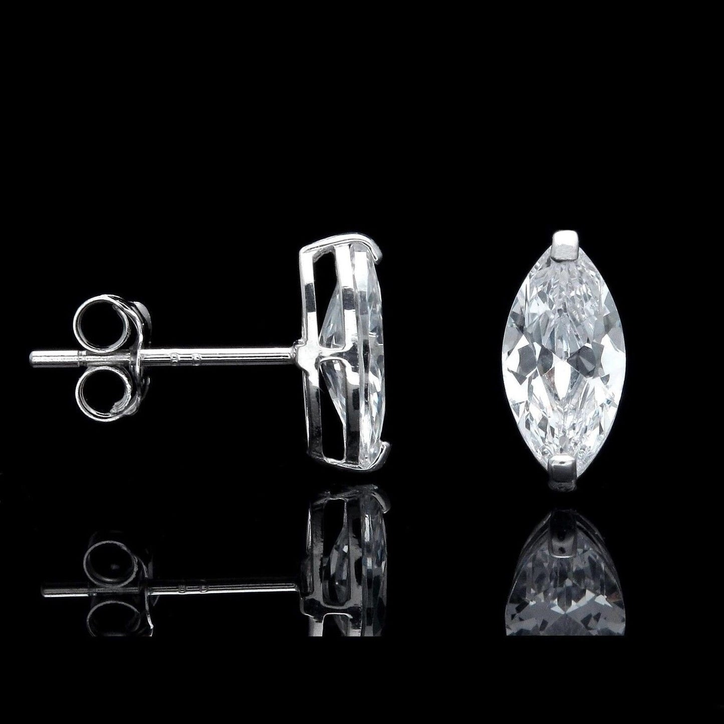 Moissanite Marquise Cut Diamonds 0.50-1.90ct T.W. Solitaire Earrings Studs Real 14K White Gold Heavy Basket, for women, for men