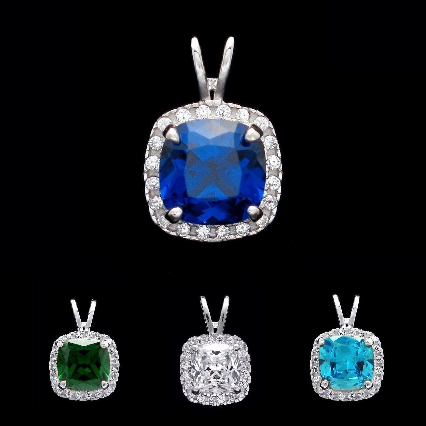 1.50CT Cushion Gemstone Halo Created Diamond Pendant Solid 14k Yellow/White Gold