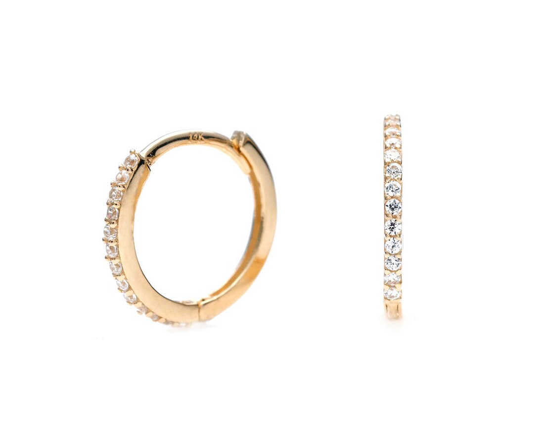 0.15 TCW Created Diamond Huggie Hoop Earrings Solid 14K Yellow, White or Rose Gold or Sterling silver 925 Round VVS1