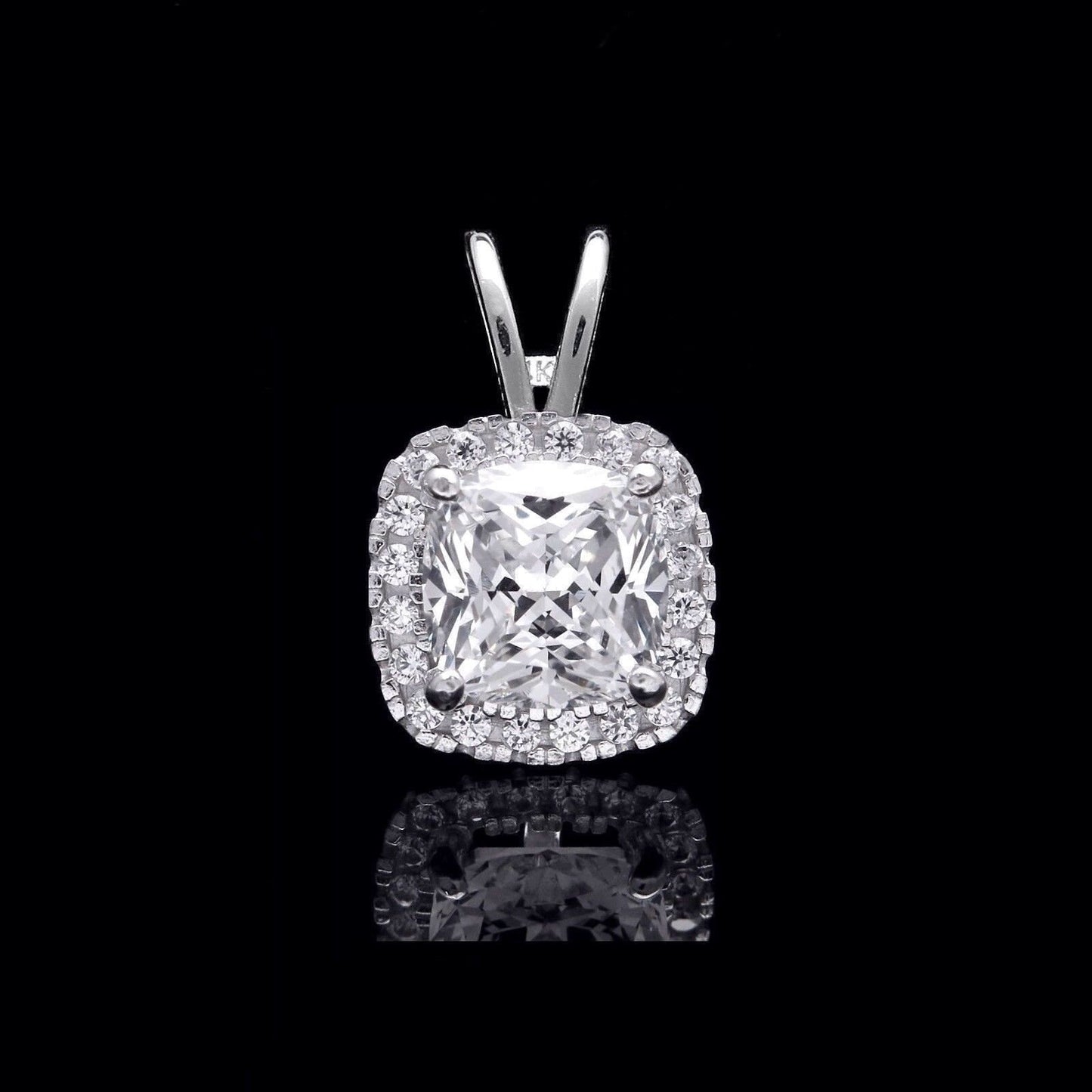 1.50CT Cushion Gemstone Halo Created Diamond Pendant Solid 14k Yellow/White Gold