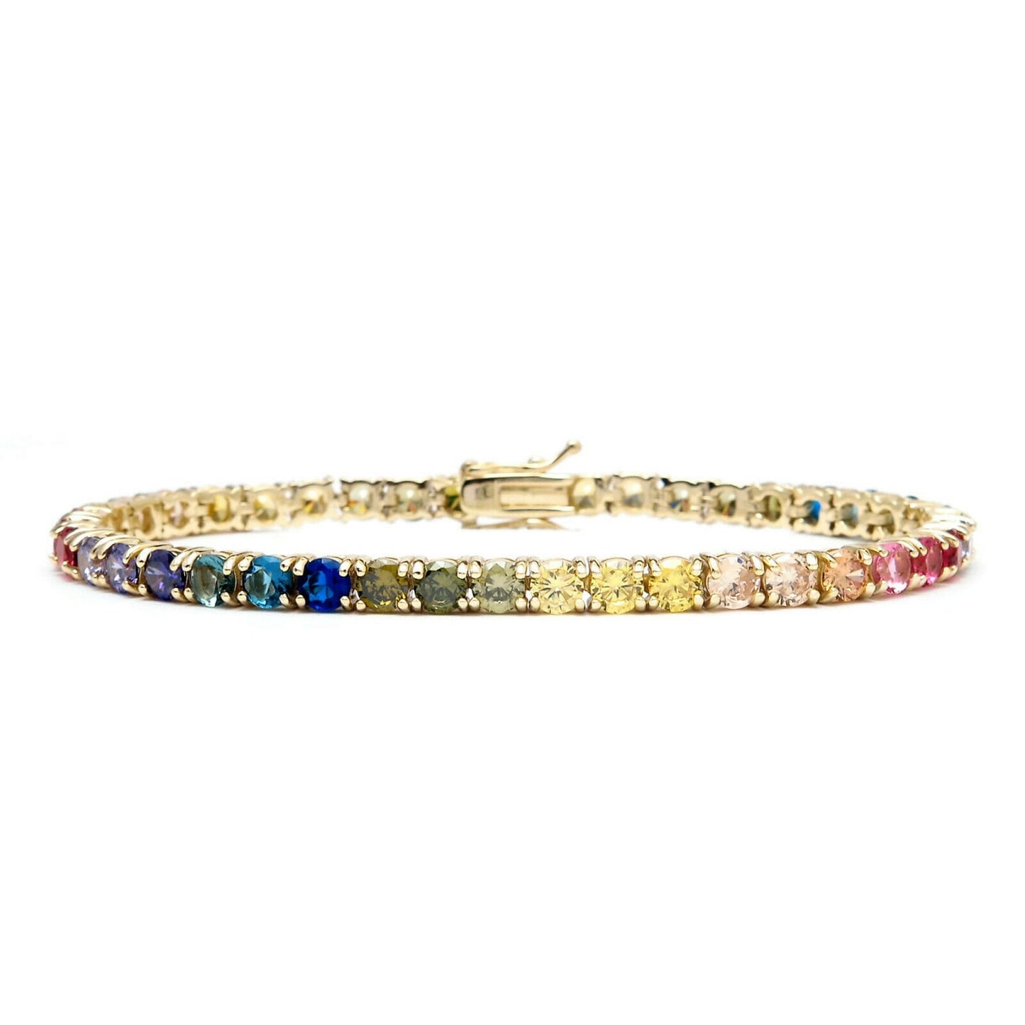 Tennis Bracelet 4mm 12.00TCW Round Cut Multi-Color Gemstone 925 Sterling Silver or 14k Yellow Gold Tone