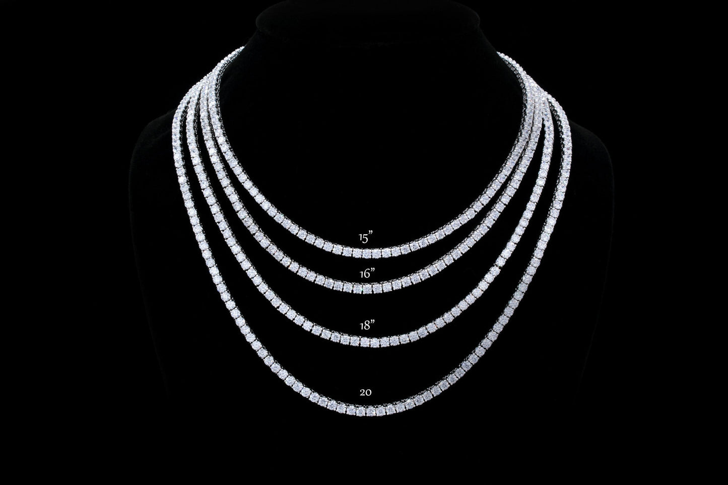 Tennis Necklace 3mm 13.75-78.00TCW Round Created Diamond 925 Solid Sterling Silver Chain