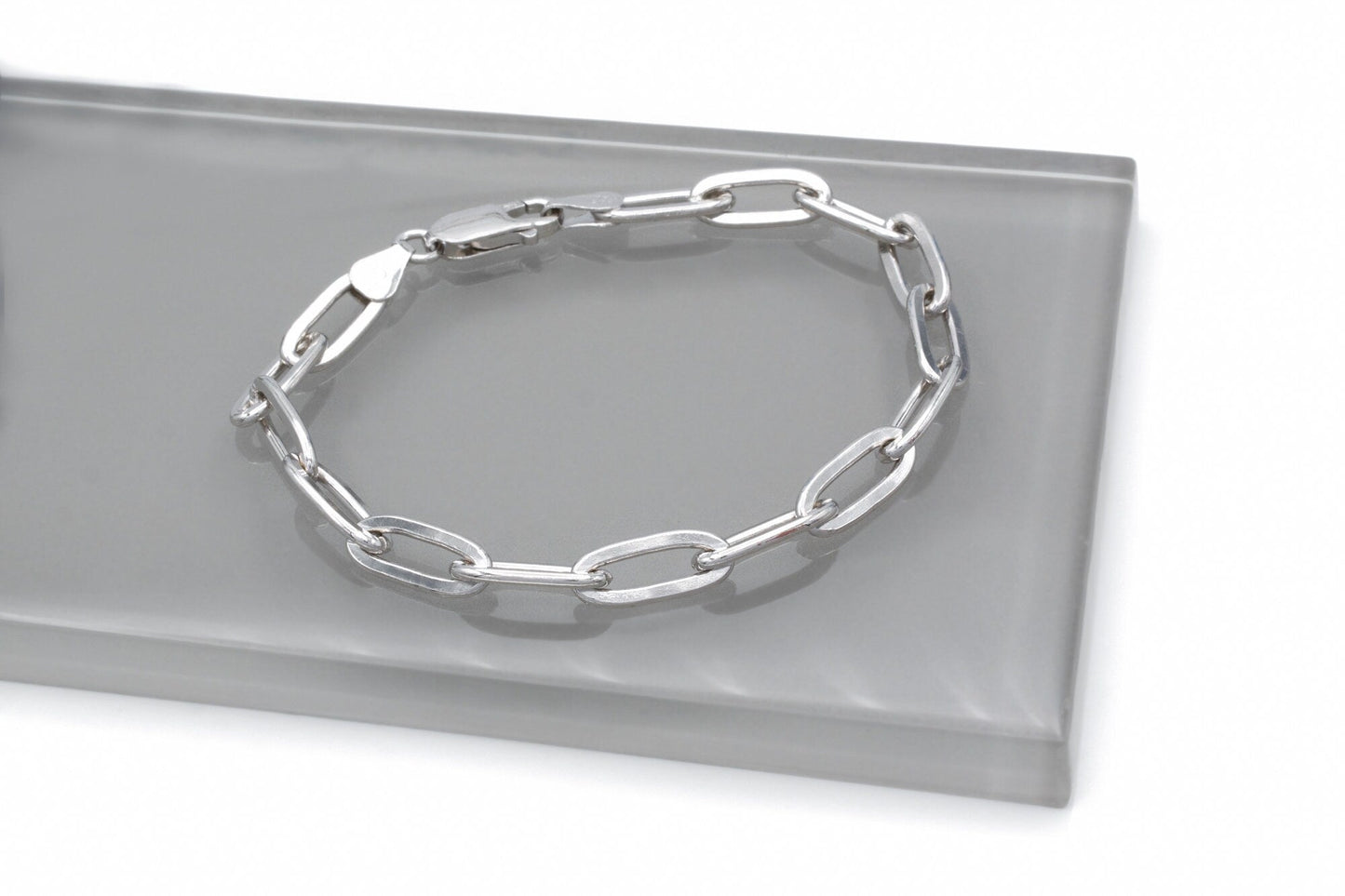 Paperclip Link Chain Anklet Bracelet 2.5mm, 3mm, 4mm, 5.5mm Thick Links Sterling Silver 925 or 14k Yellow gold tone 925