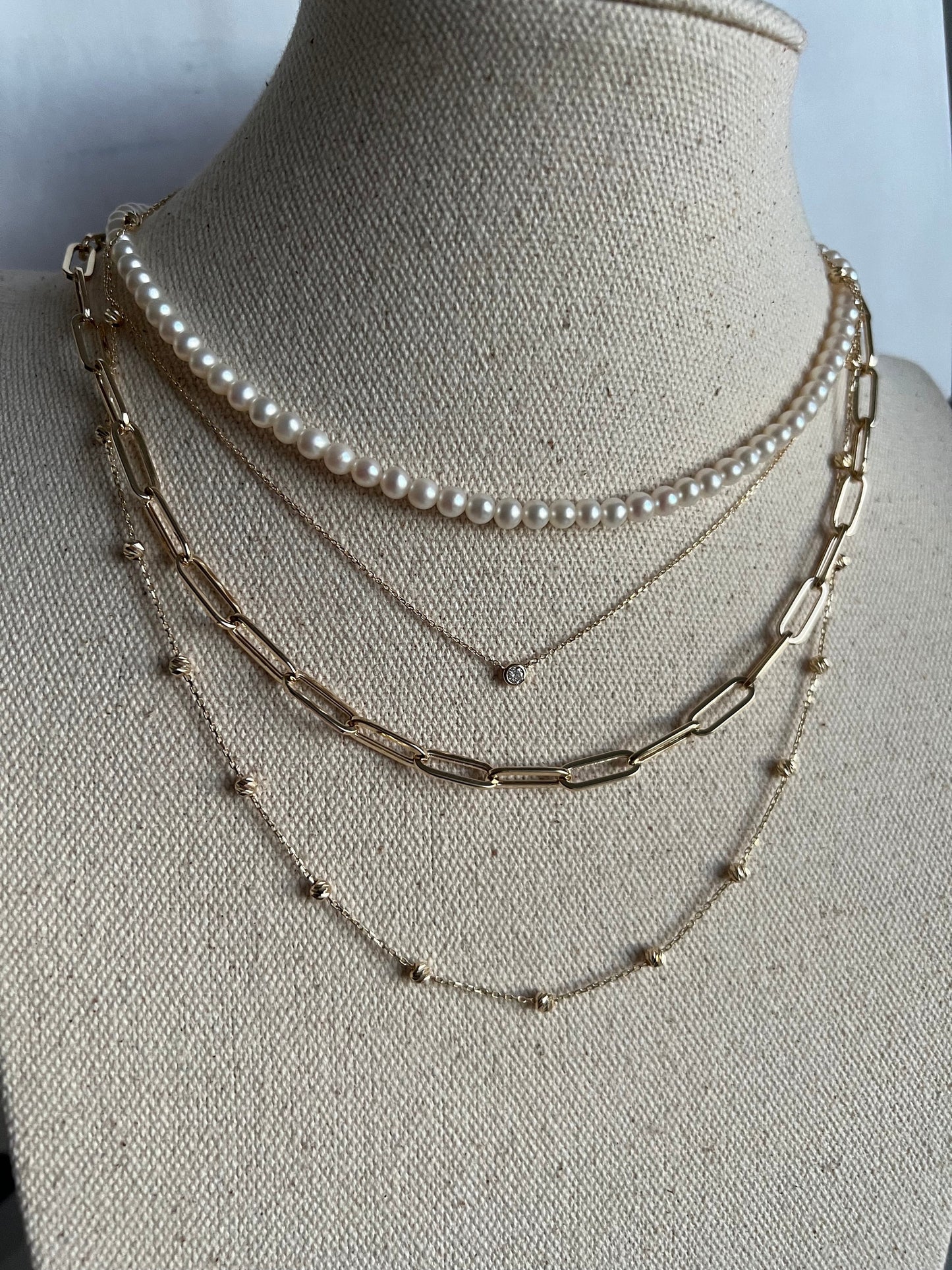 Diamond cut Ball Style Chain Station Necklace Solid 14K Yellow, White, Rose Gold, women, men, minimalist, classic, oval chain, beads jewelry